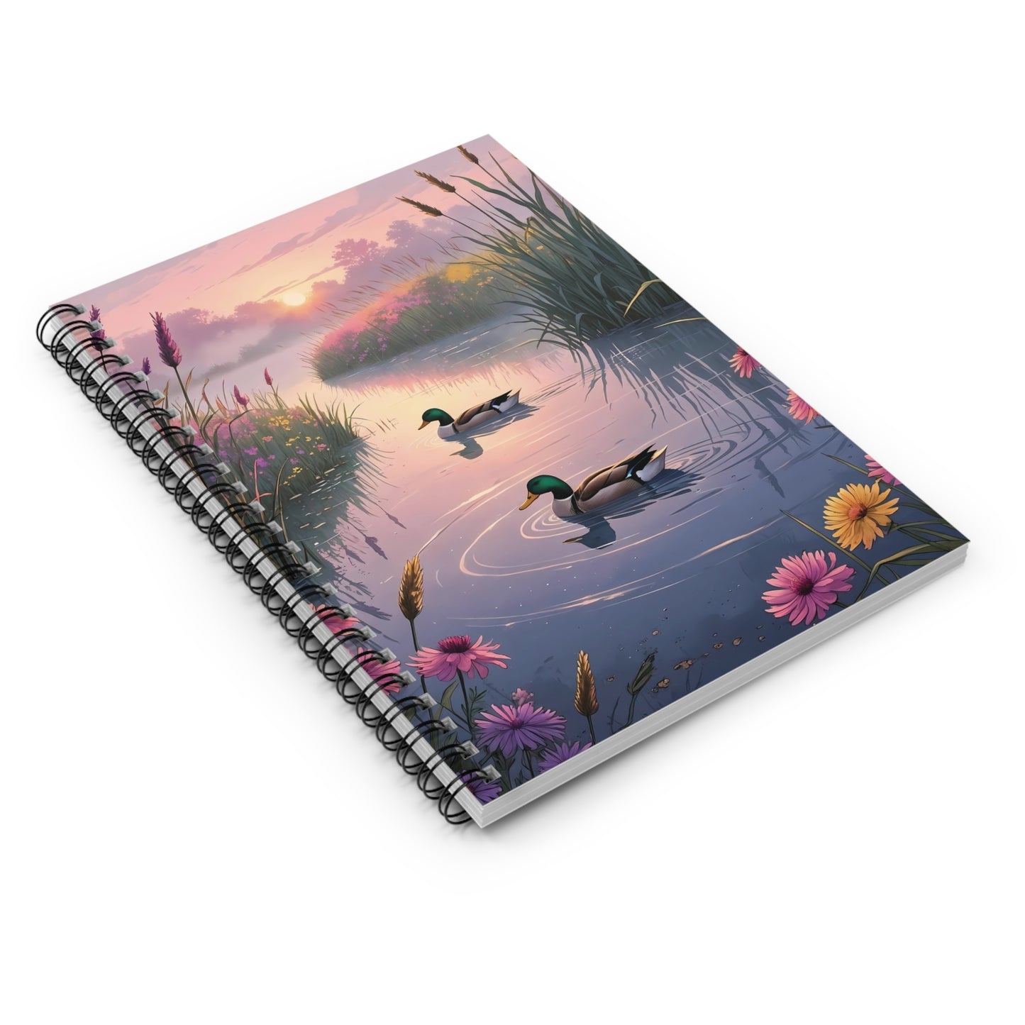 Ducks at Sunrise Spiral Notebook – 6x8 Cottagecore Lined Journal with Document Pocket for Notes and Reflections