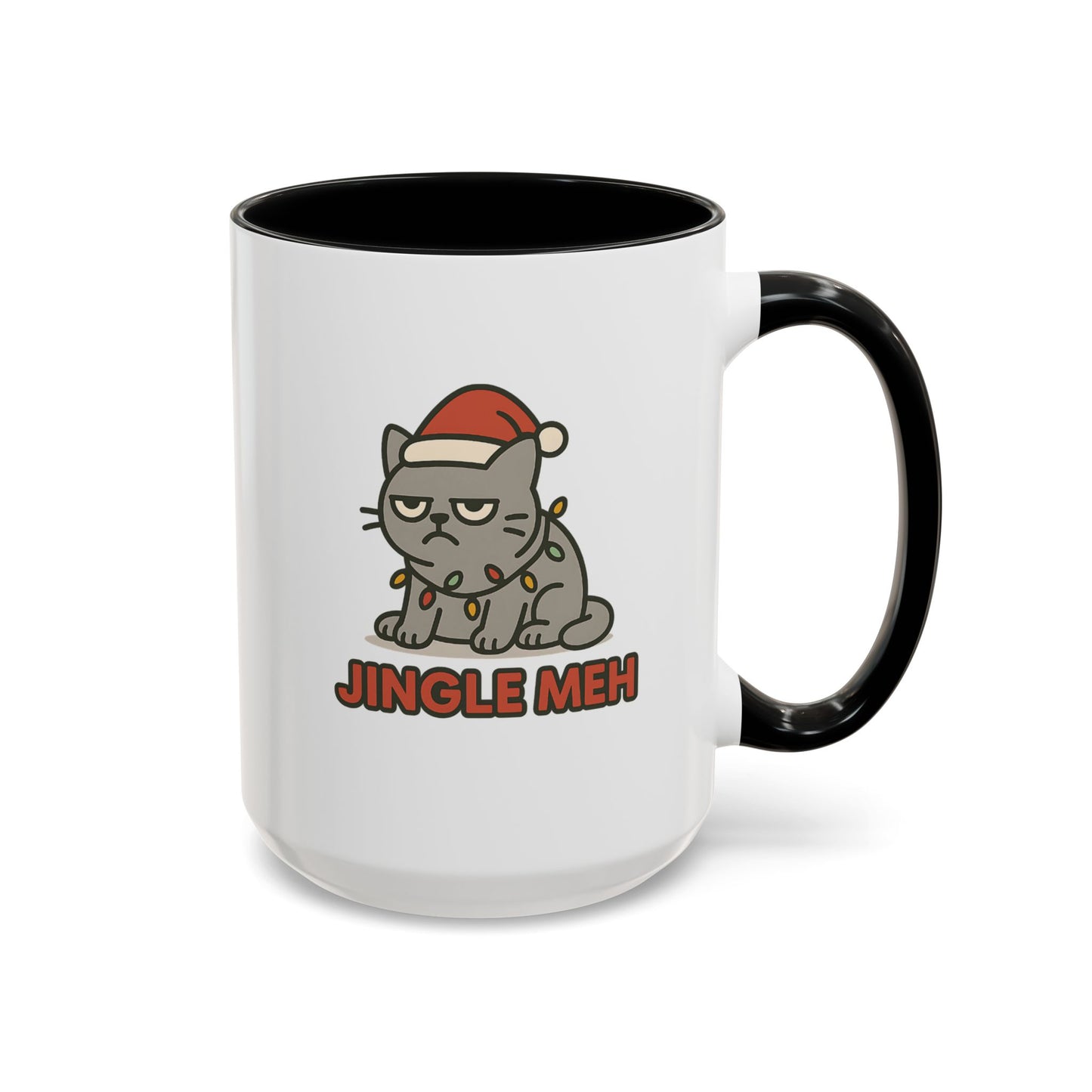 Funny “Jingle Meh” Christmas Cat Mug – Grumpy Holiday Coffee Cup, 11oz & 15oz Ceramic