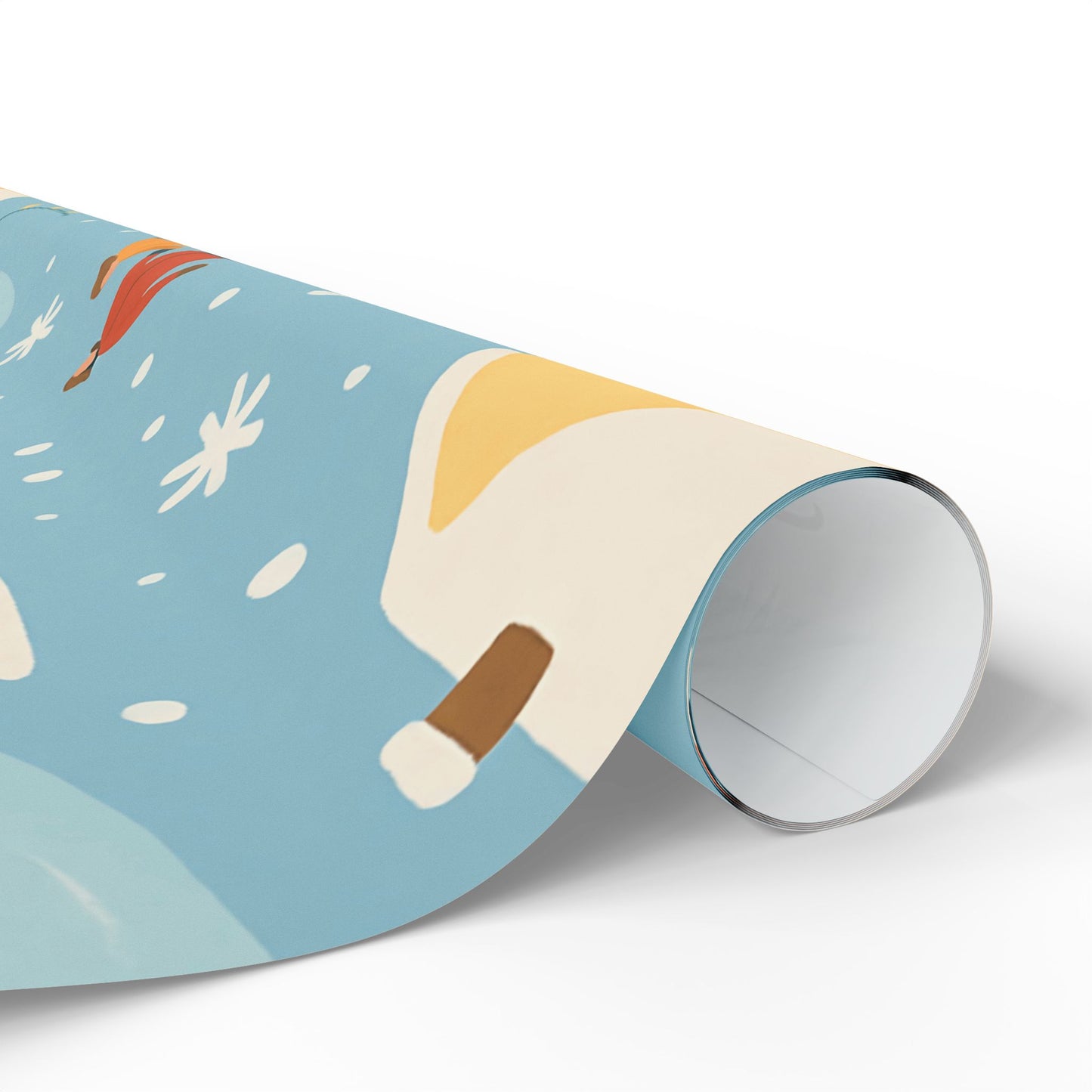 Pastel Winter Village Wrapping Paper with Ice Skaters – Holiday Gift Wrap in Matte or Glossy