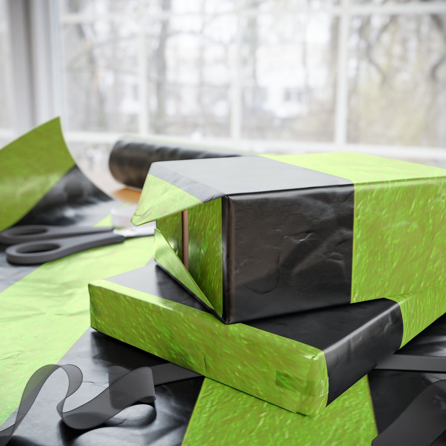 Black and Green Striped Luxury Wrapping Paper – Glossy or Matte Finish, Durable 90gsm