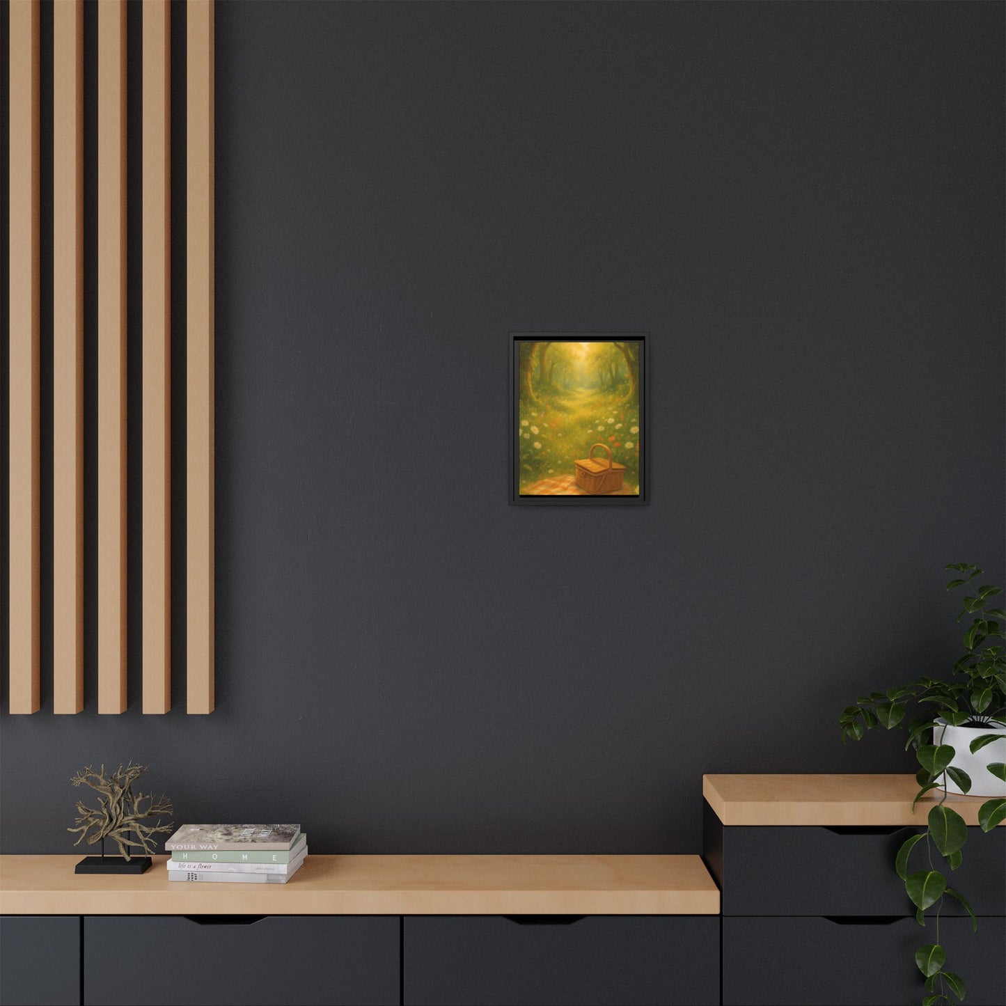 Golden Meadow Picnic Path – Framed Matte Canvas Wall Art