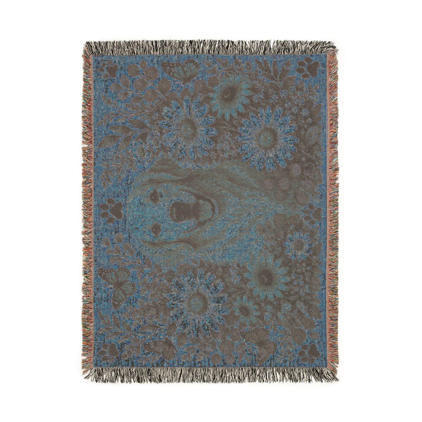 Golden Retriever Floral Woven Blanket — Cozy Throw with Daisies & Butterflies