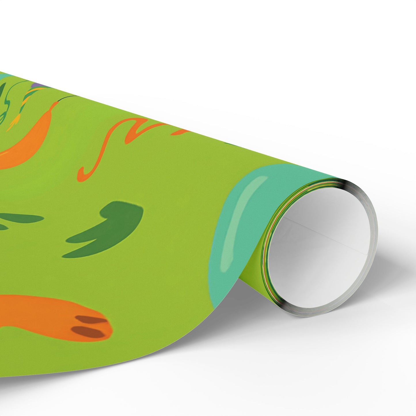 Dinosaur Party Wrapping Paper – Colorful Dinos with Balloons & Hats on Green
