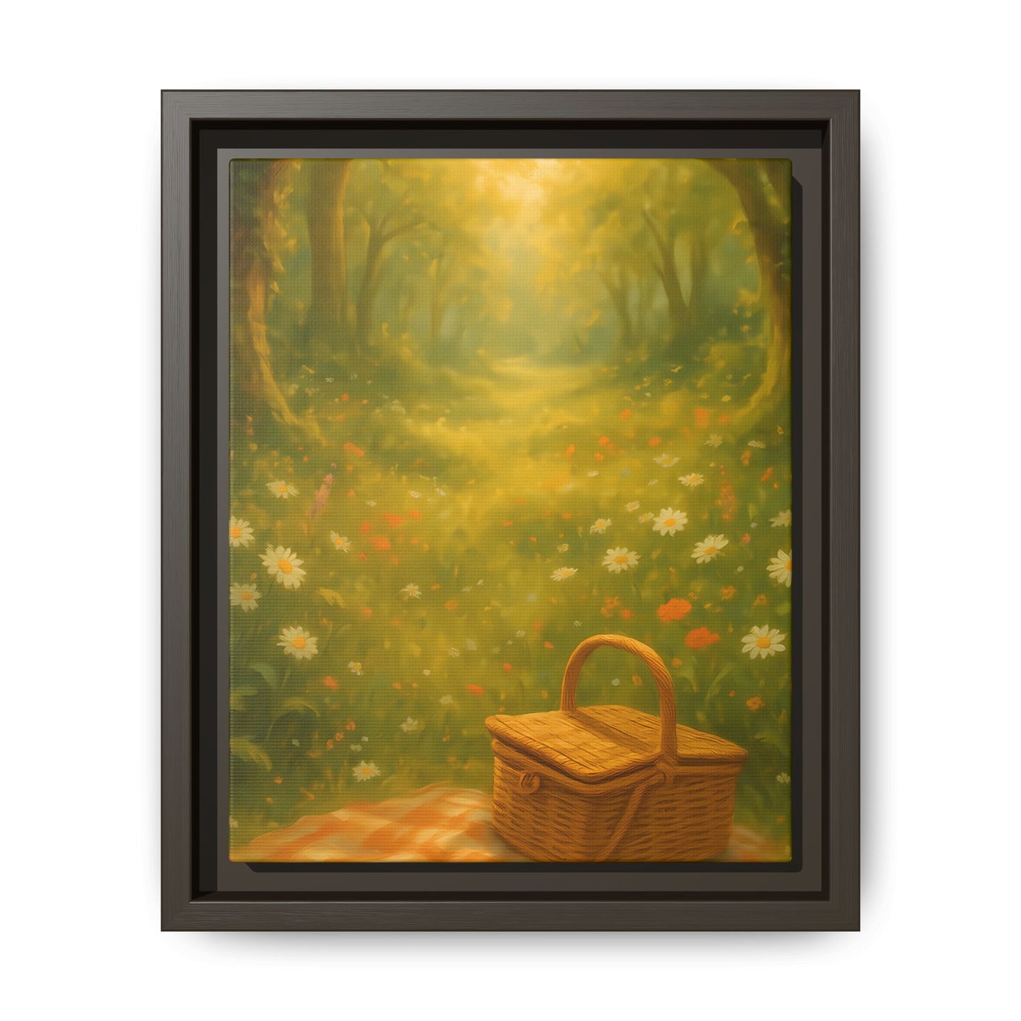 Golden Meadow Picnic Path – Framed Matte Canvas Wall Art