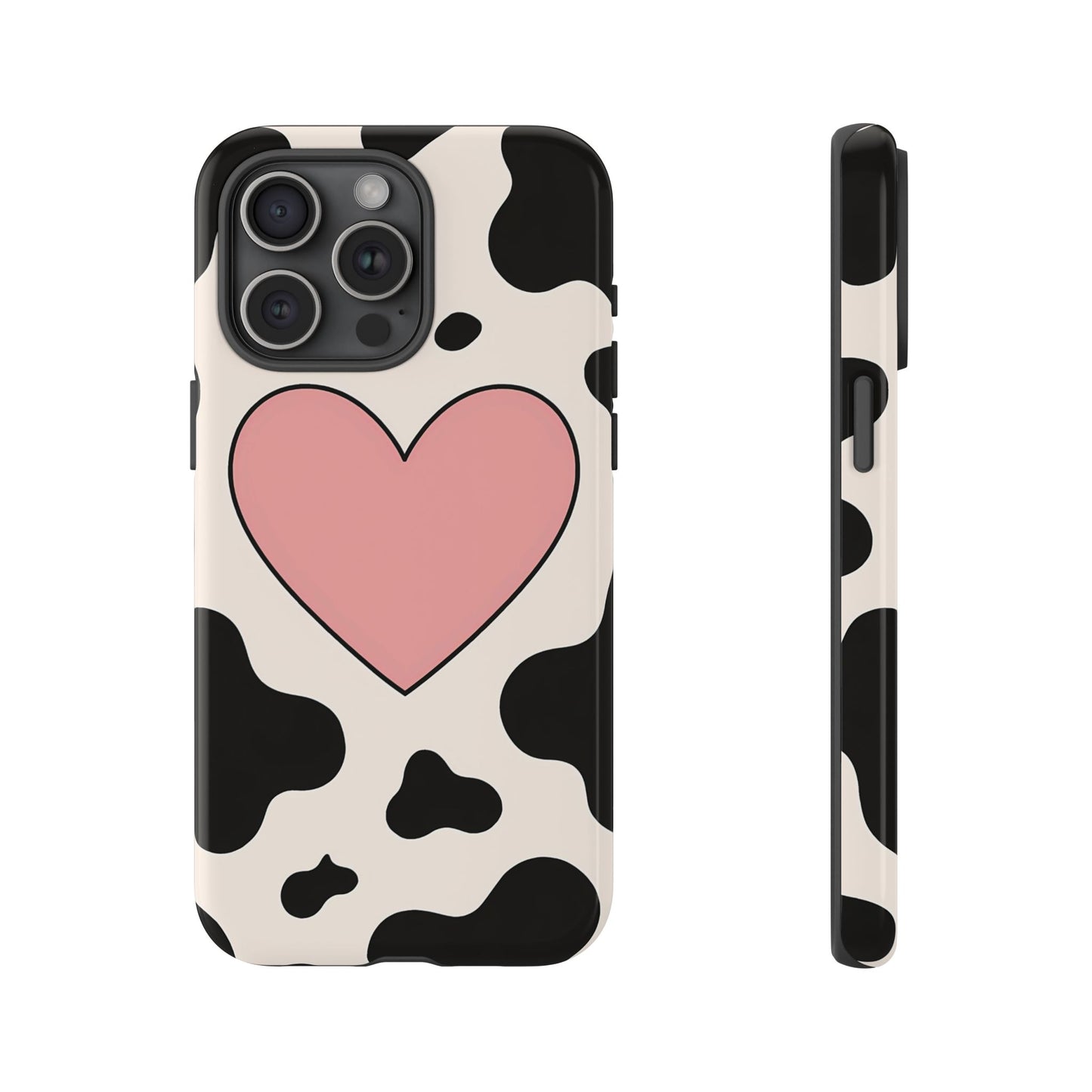 Cow Print Phone Case with Pink Heart – Bold & Cute Protective Cover