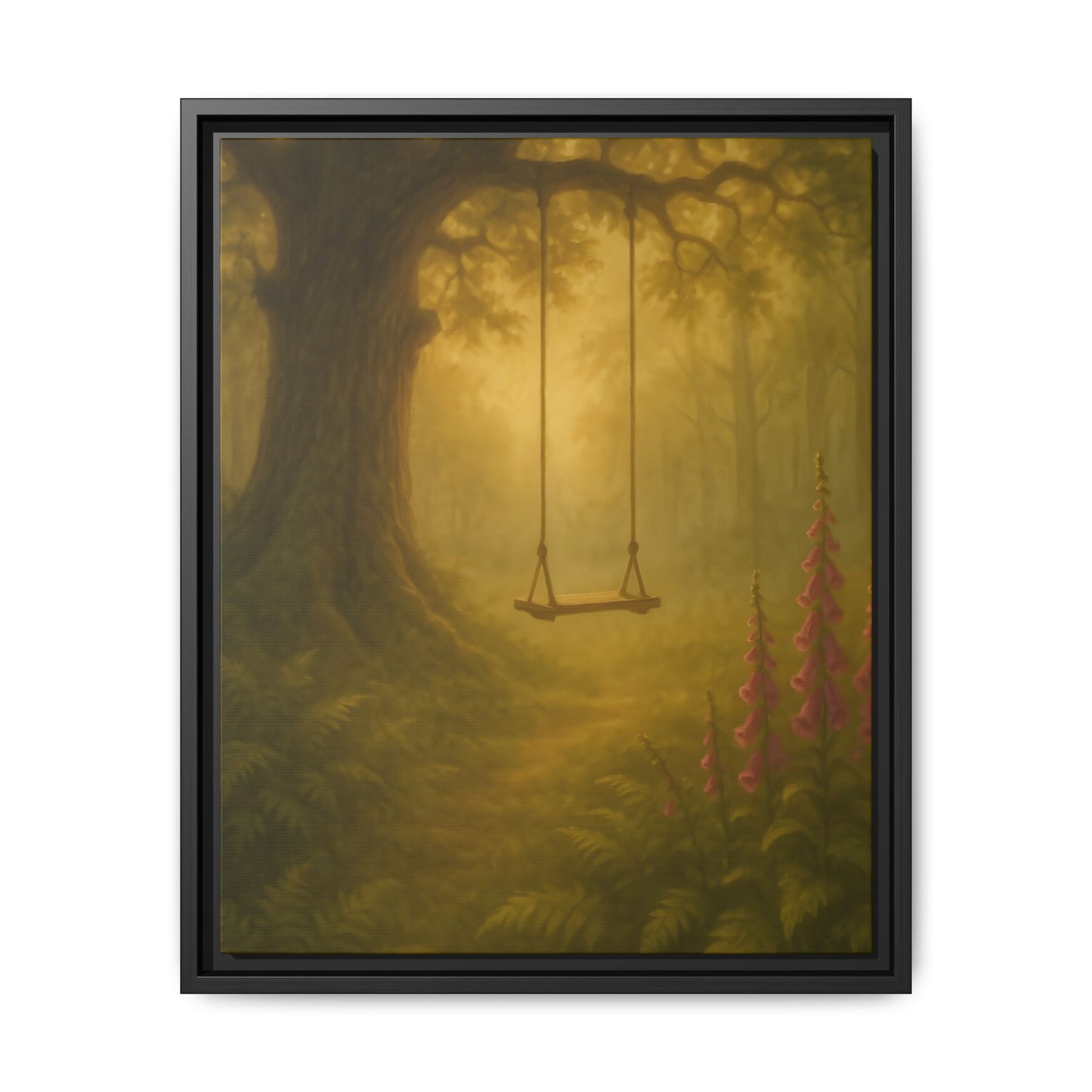 Golden Forest Swing – Framed Matte Canvas Woodland Wall Art