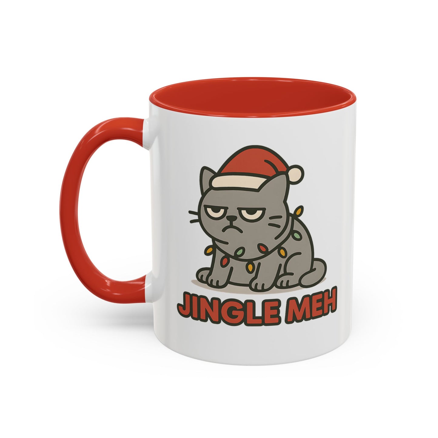 Funny “Jingle Meh” Christmas Cat Mug – Grumpy Holiday Coffee Cup, 11oz & 15oz Ceramic