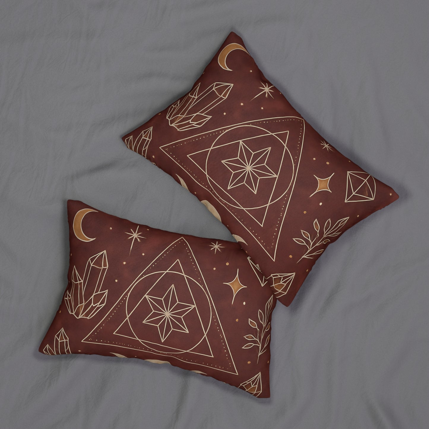 Mystic Geometry Lumbar Pillow – Boho Crystal & Star Design