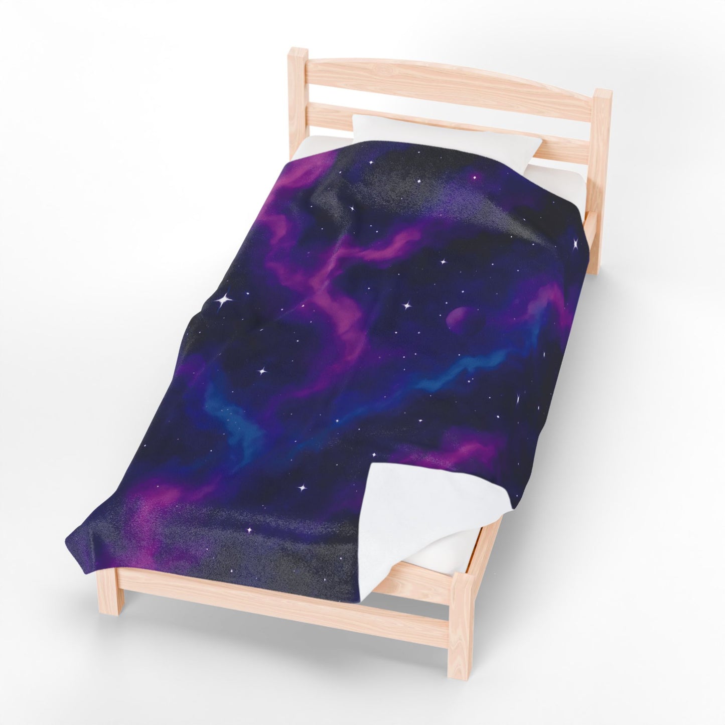 Velveteen Galaxy Plush Blanket – Cosmic Nebula Print in Purple & Blue (Adult Size)