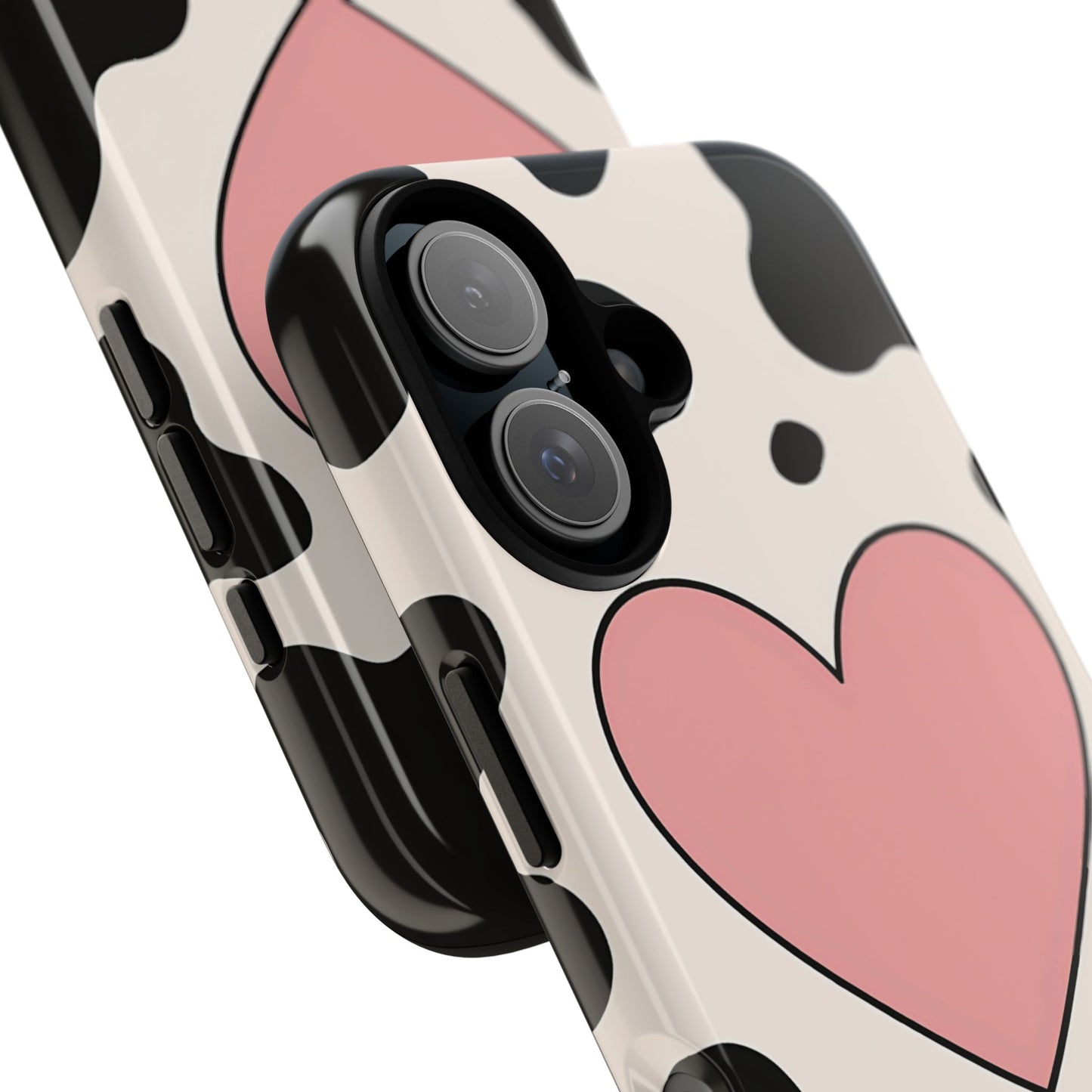 Cow Print Phone Case with Pink Heart – Bold & Cute Protective Cover