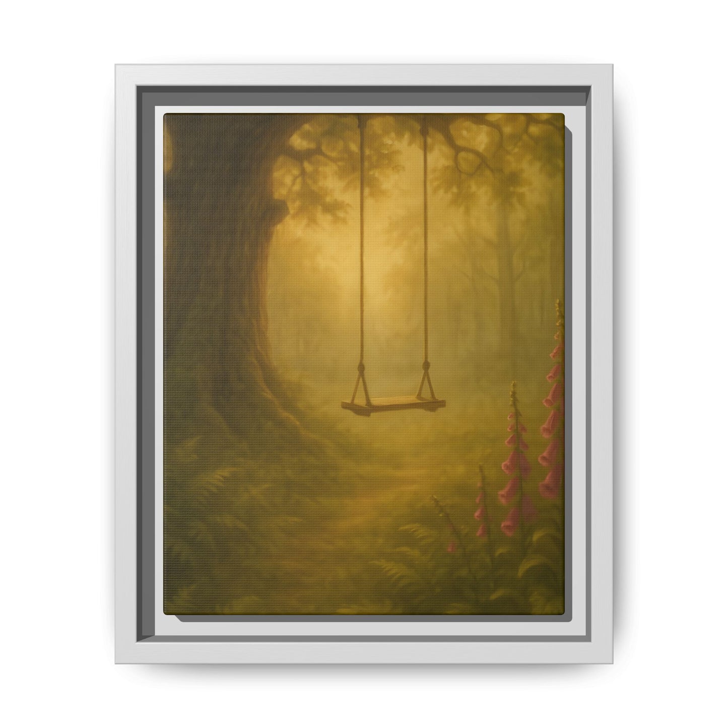 Golden Forest Swing – Framed Matte Canvas Woodland Wall Art