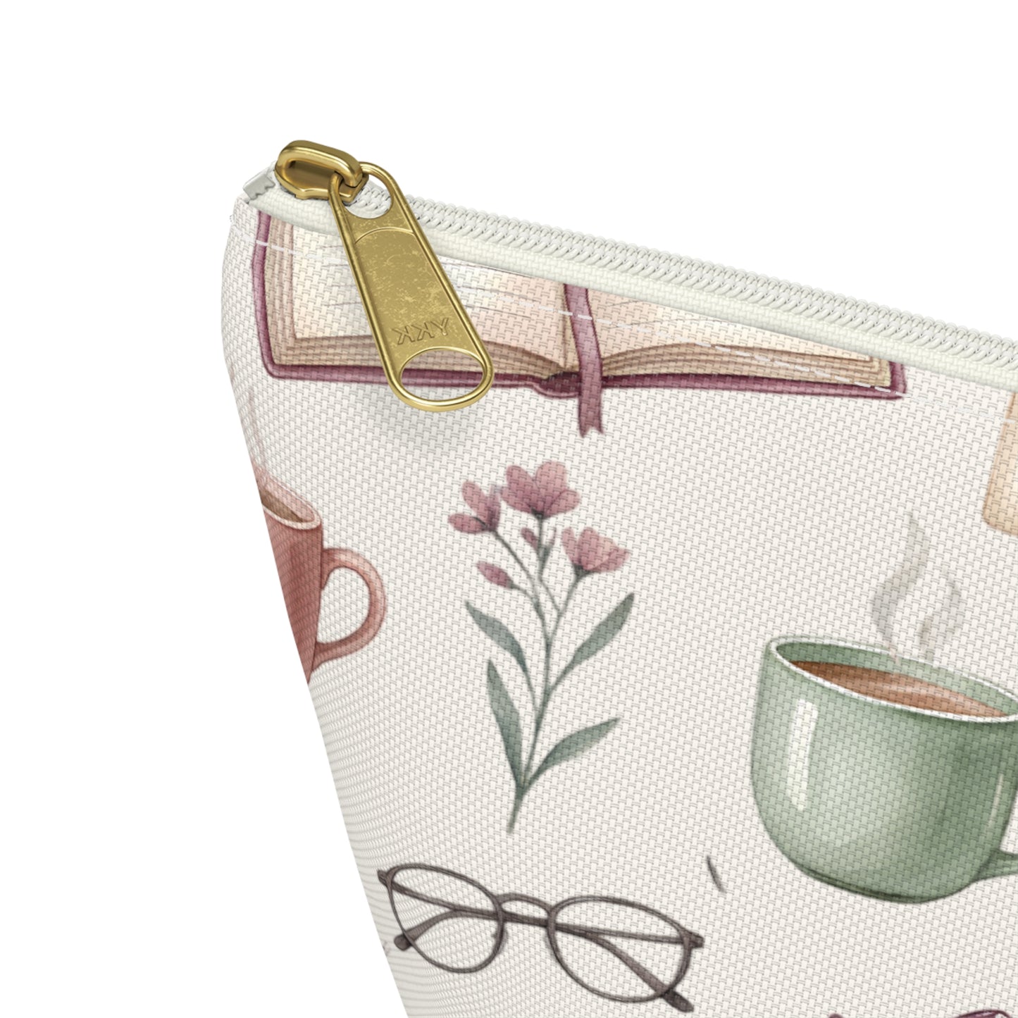Cozy Reading Accessory Pouch — Book, Tea & Candle Pattern