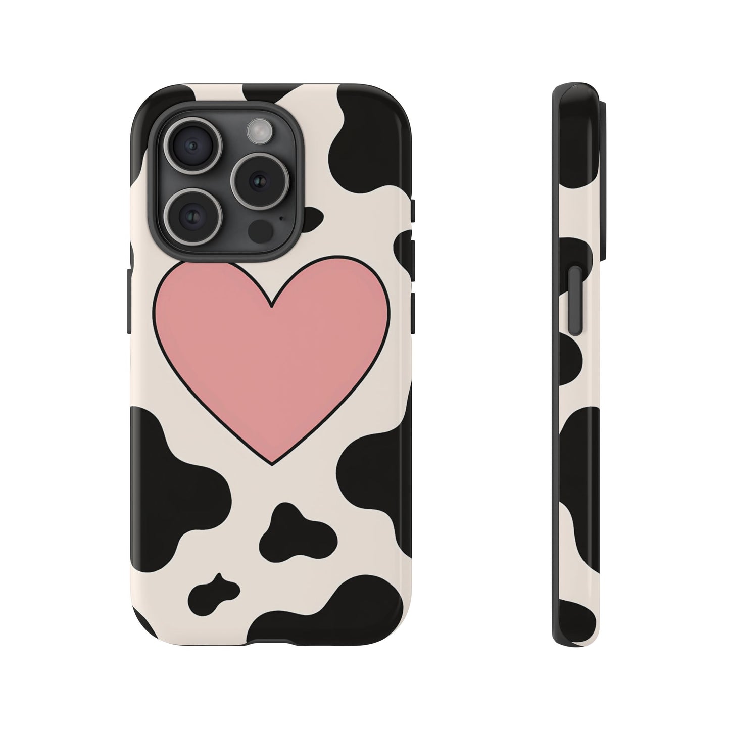 Cow Print Phone Case with Pink Heart – Bold & Cute Protective Cover