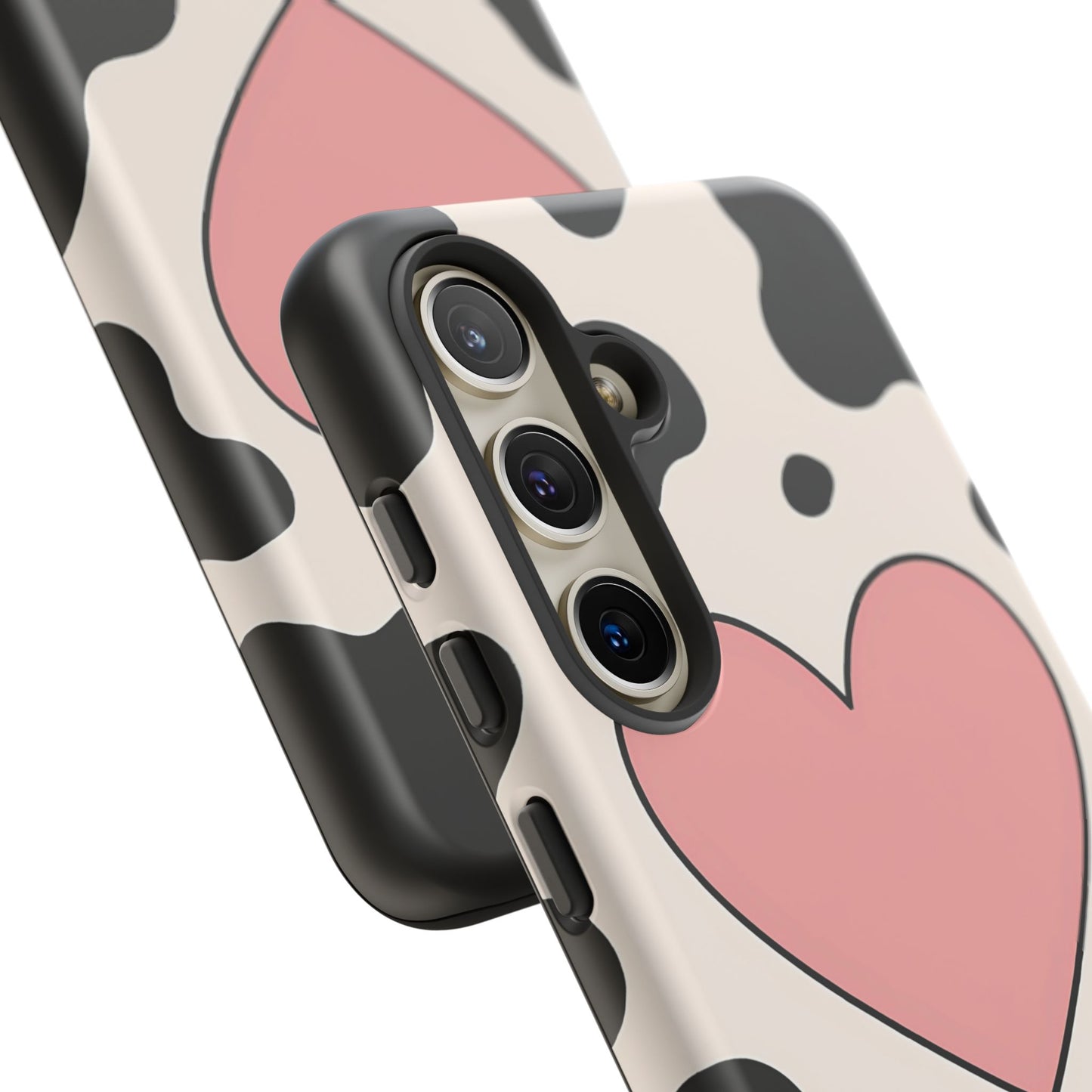 Cow Print Phone Case with Pink Heart – Bold & Cute Protective Cover