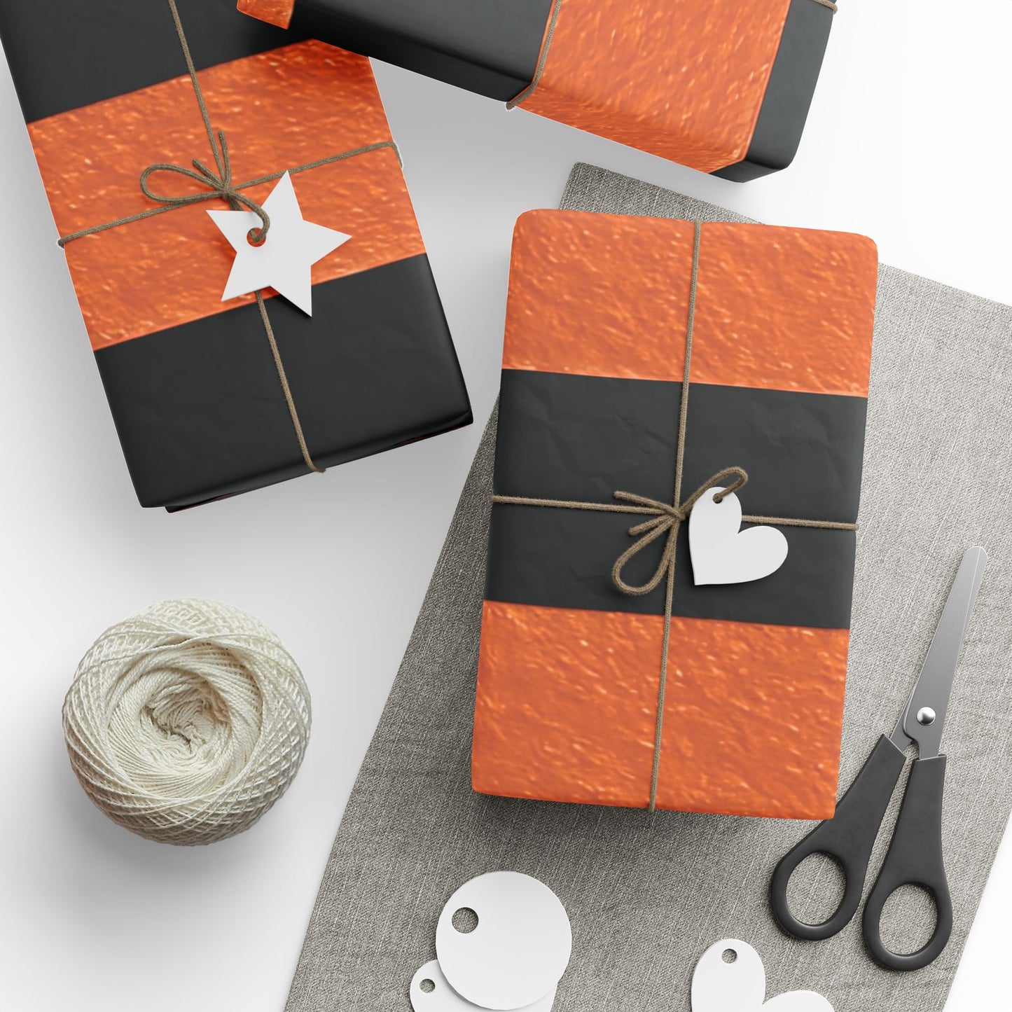 Black and Orange Striped Luxury Wrapping Paper – Glossy or Matte Finish, Durable 90gsm