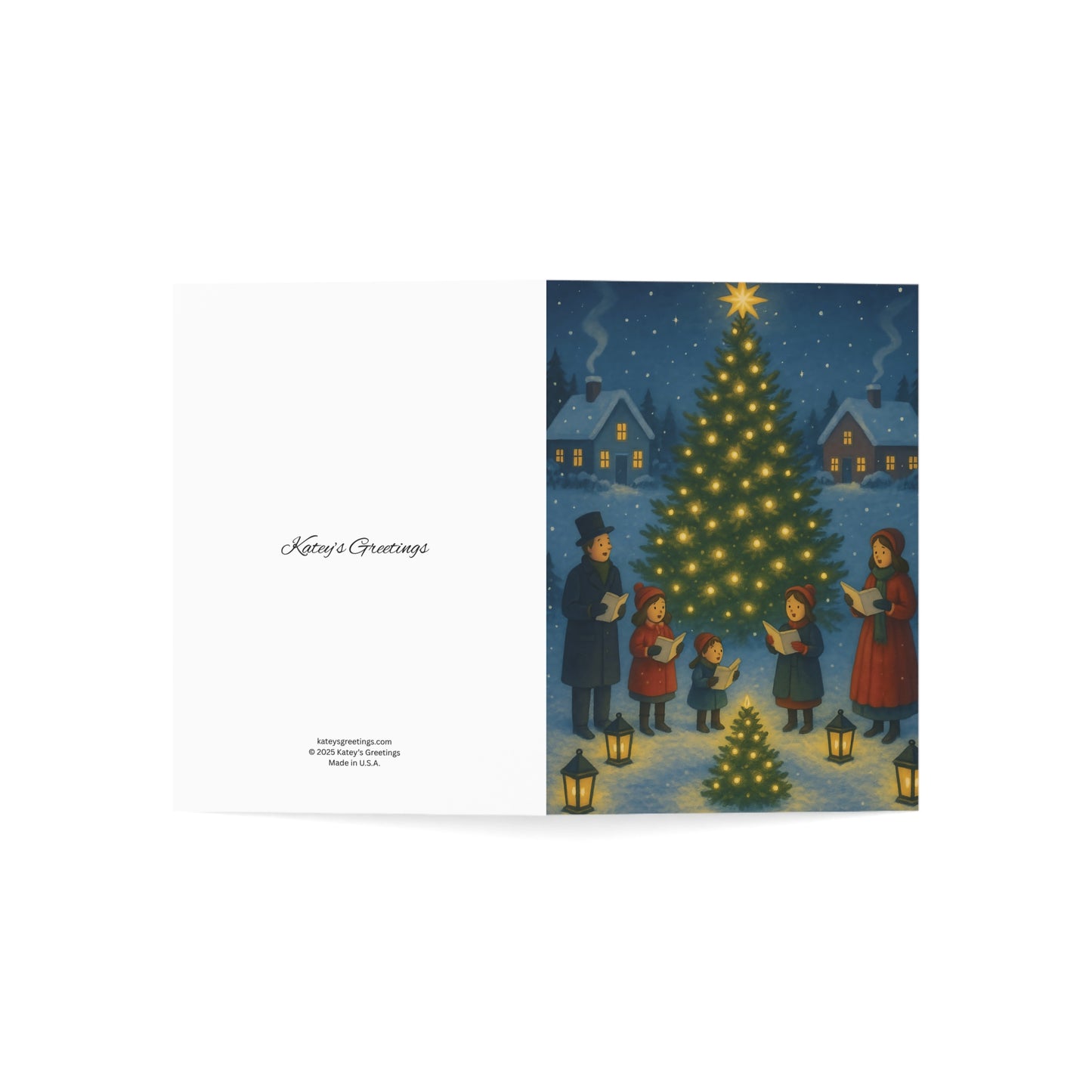 Family Christmas Carolers Greeting Card – Premium 270gsm Paper, Includes Envelope