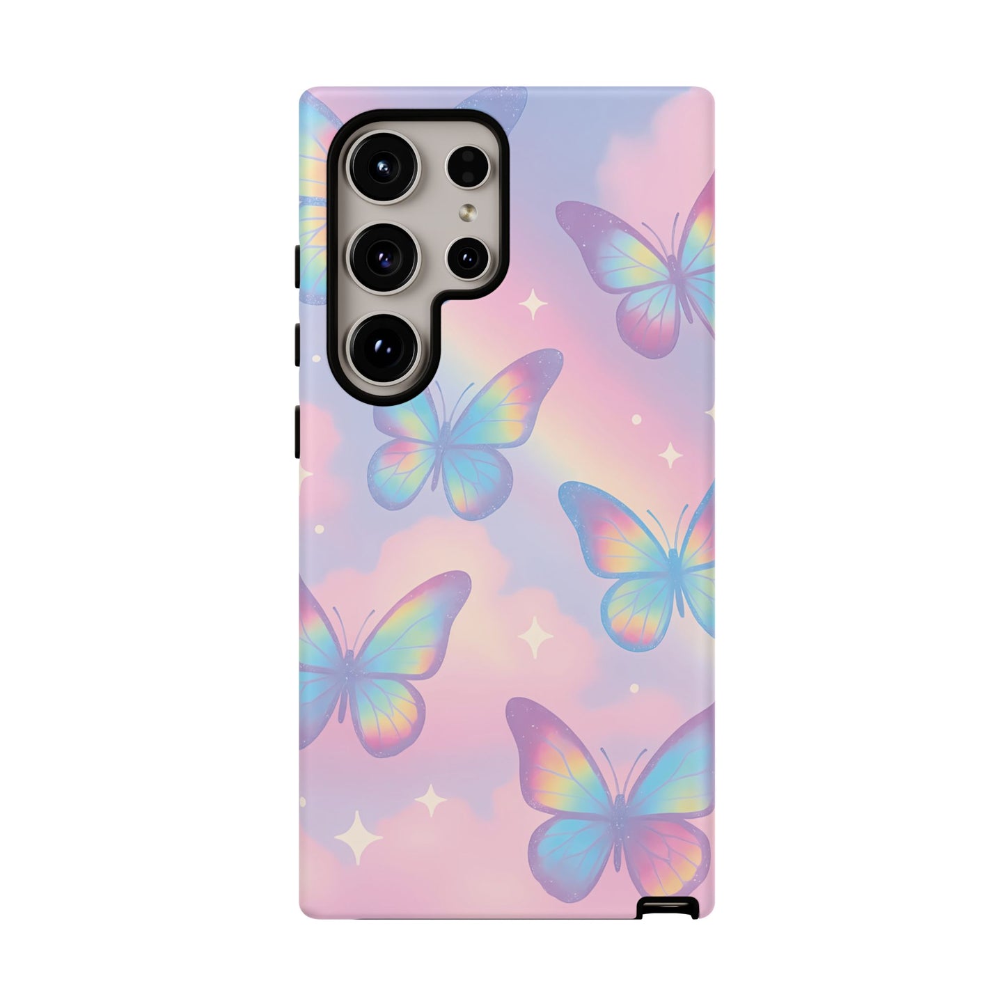 Rainbow Pastel Butterfly Phone Case – Dreamy Clouds & Iridescent Glow