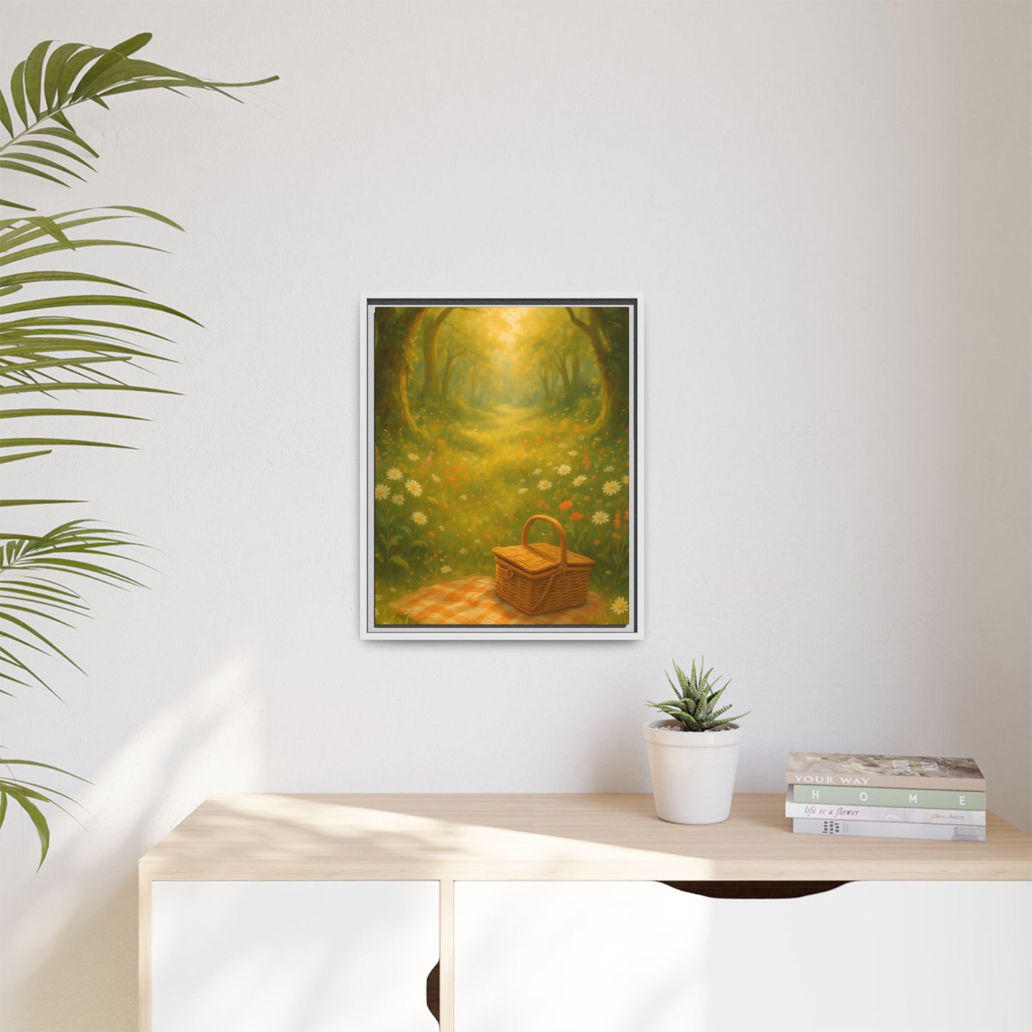 Golden Meadow Picnic Path – Framed Matte Canvas Wall Art