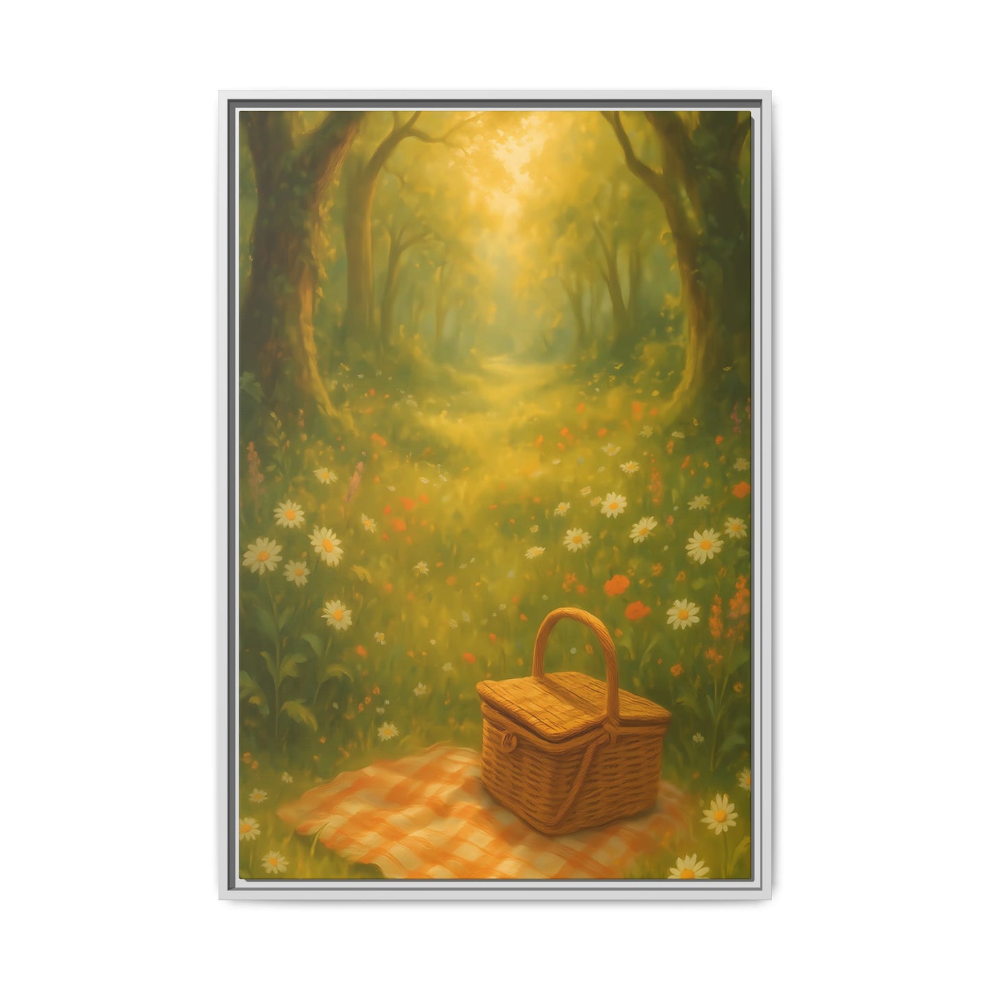 Golden Meadow Picnic Path – Framed Matte Canvas Wall Art