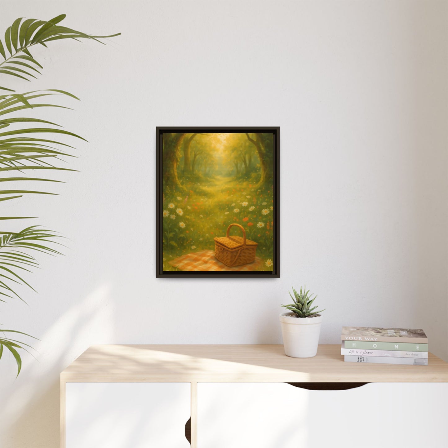 Golden Meadow Picnic Path – Framed Matte Canvas Wall Art