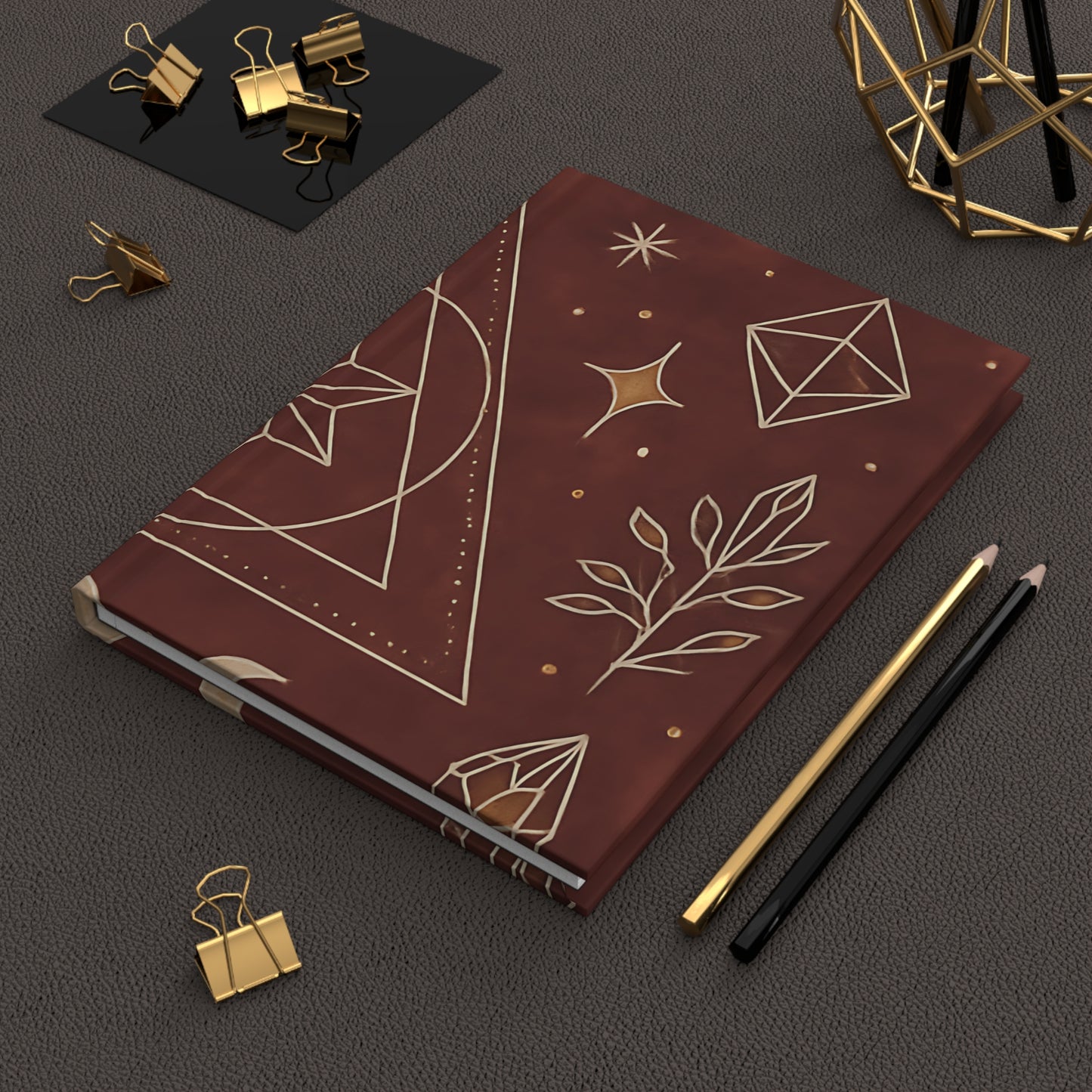 Boho Geometric Crystal Hardcover Journal – Burgundy Mystic Writing Notebook