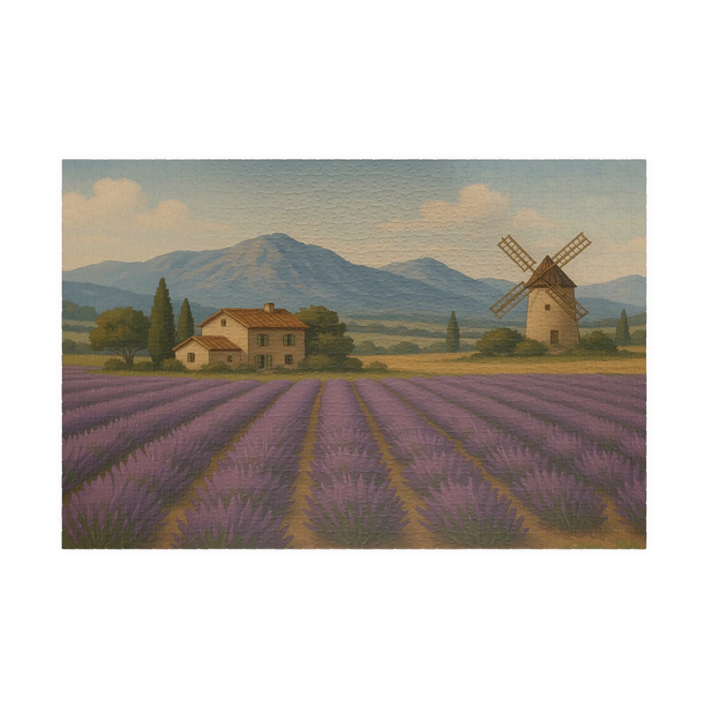 Lavender Fields & Windmill Jigsaw Puzzle – Countryside Farmhouse Scene