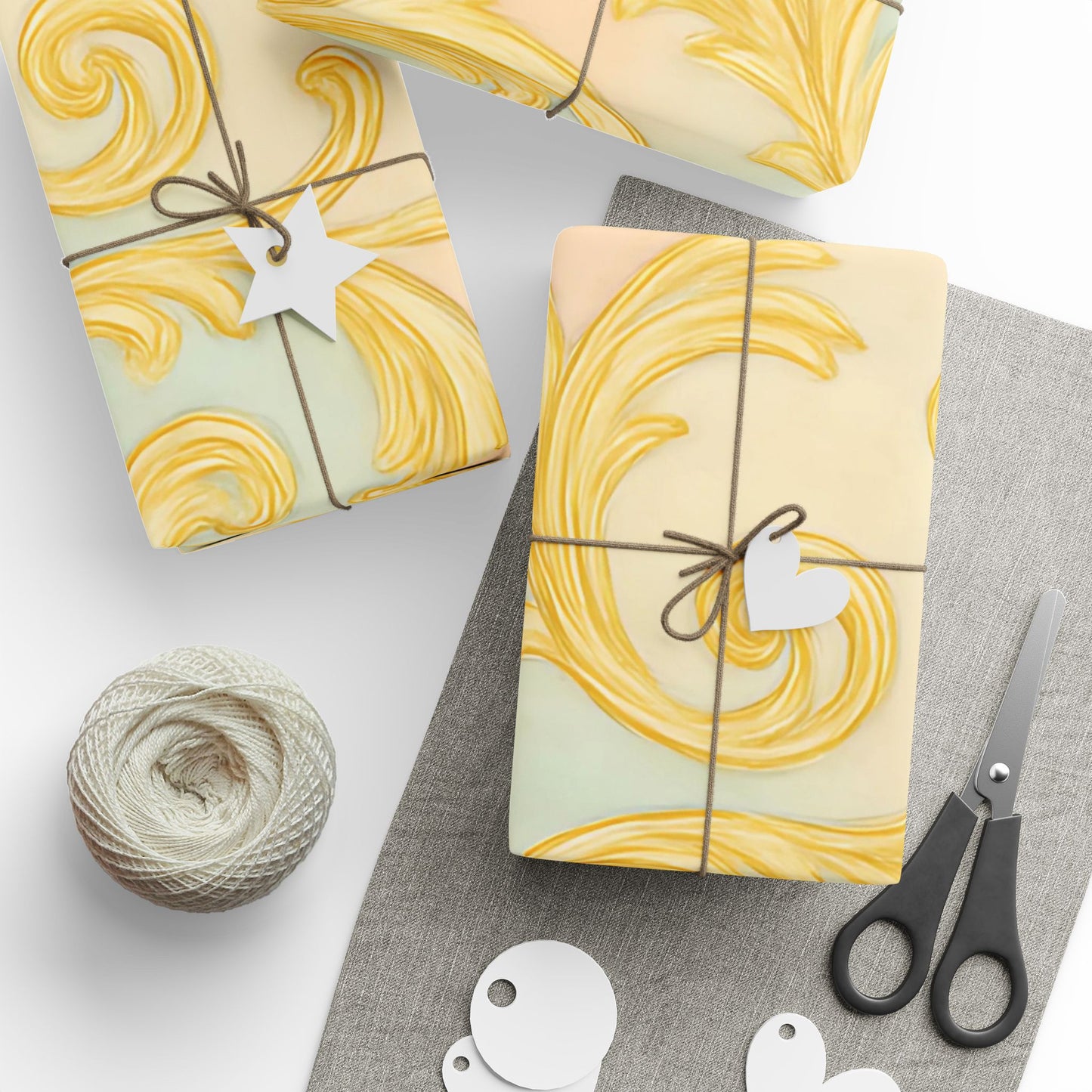 Baroque Gold Scroll Wrapping Paper – Luxury Gift Wrap in Glossy or Matte Finish