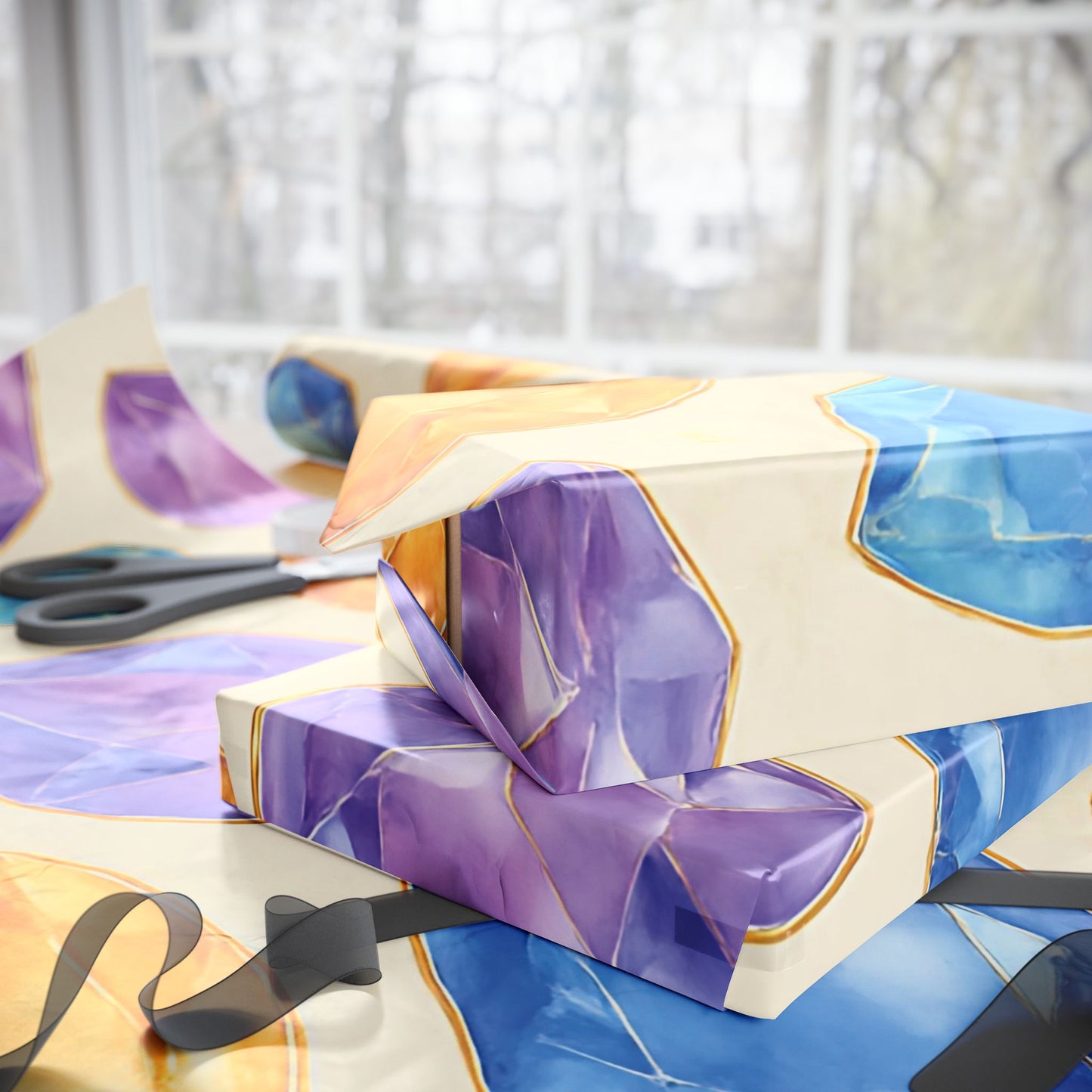 Colorful Gemstone Wrapping Paper – Luxury Gift Wrap with Jewel Print in Glossy or Matte Finish.