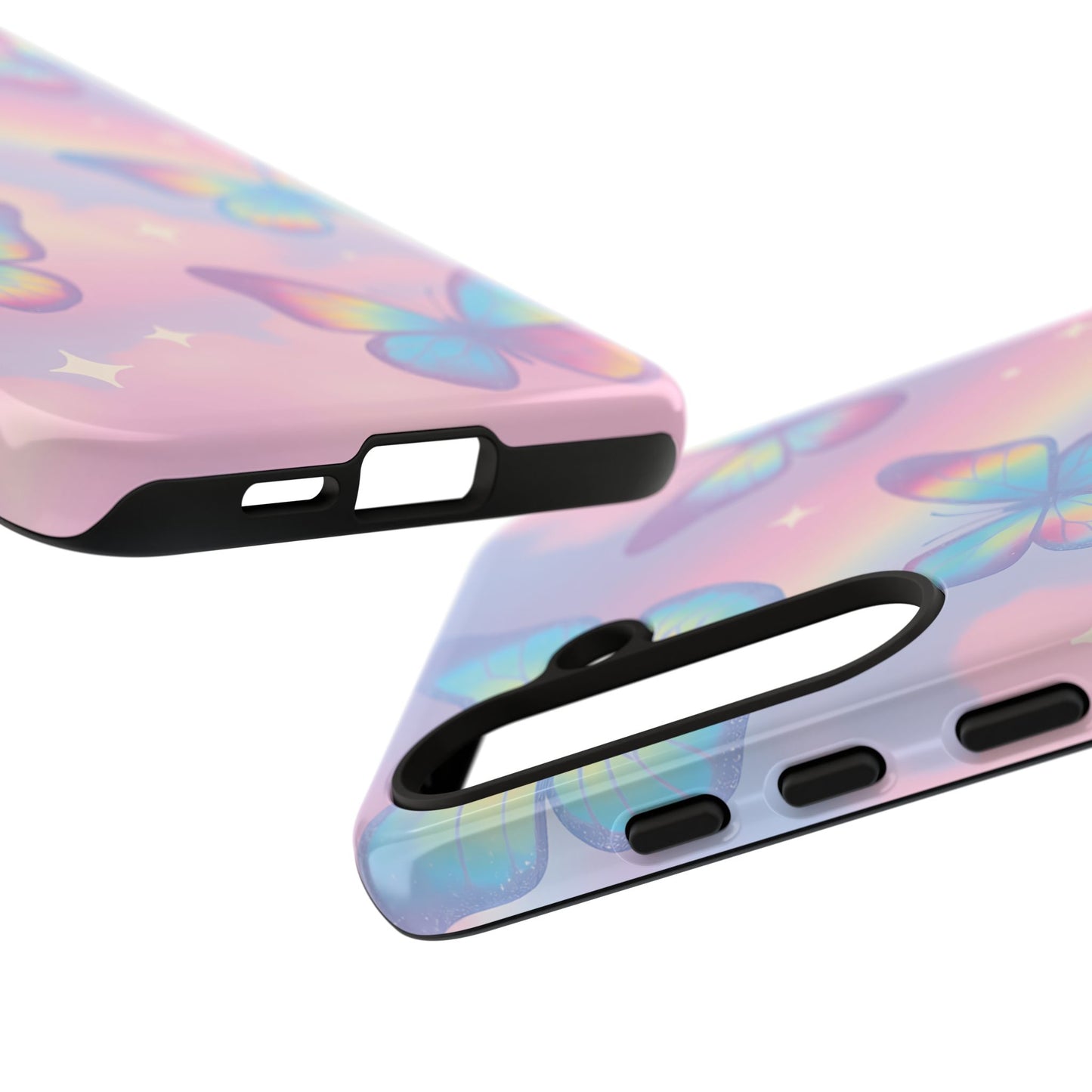 Rainbow Pastel Butterfly Phone Case – Dreamy Clouds & Iridescent Glow