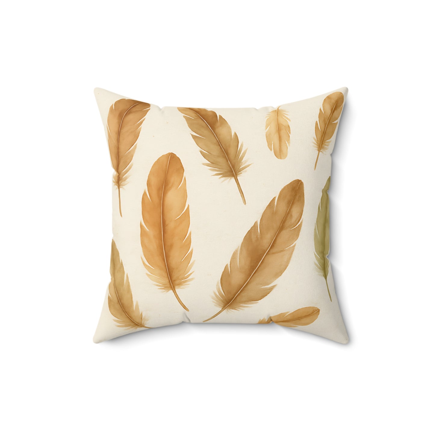 Neutral Feather Print Throw Pillow - Boho Decorative Cushion with Soft Earth Tones & Double-Sided Design