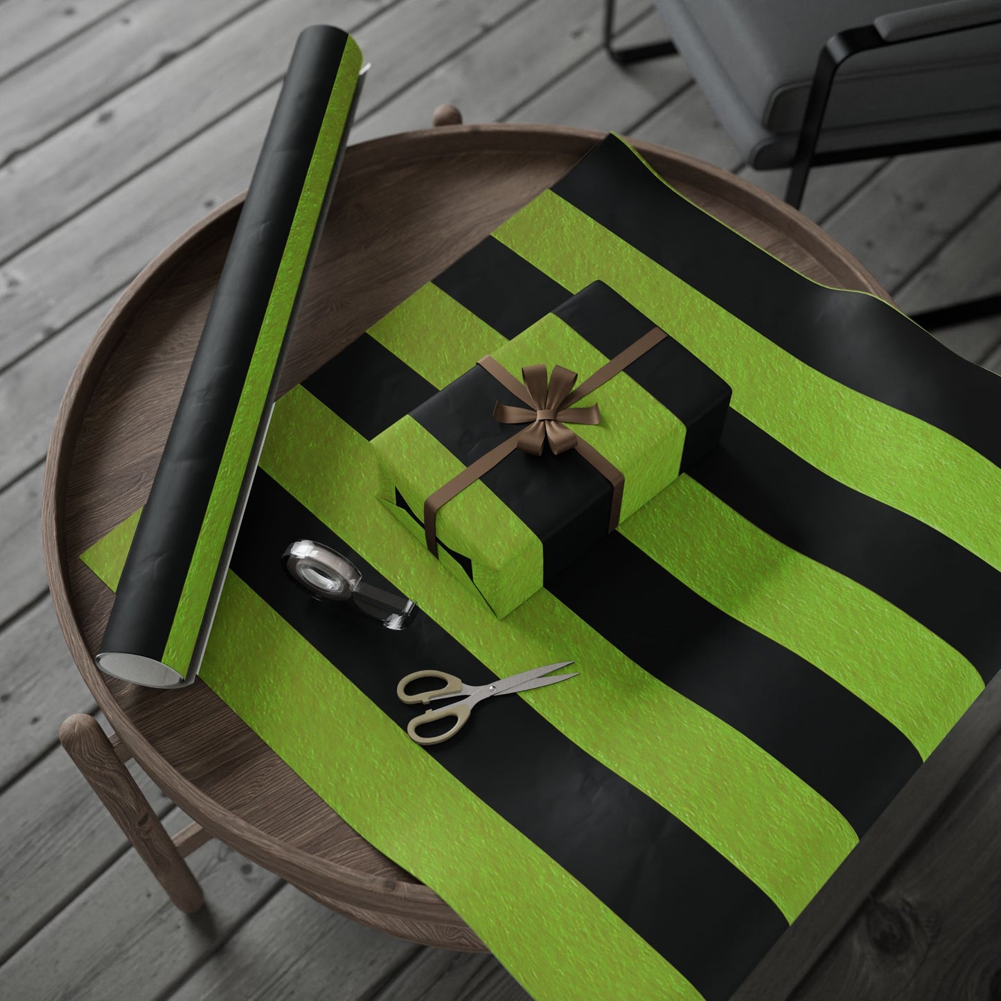 Black and Green Striped Luxury Wrapping Paper – Glossy or Matte Finish, Durable 90gsm