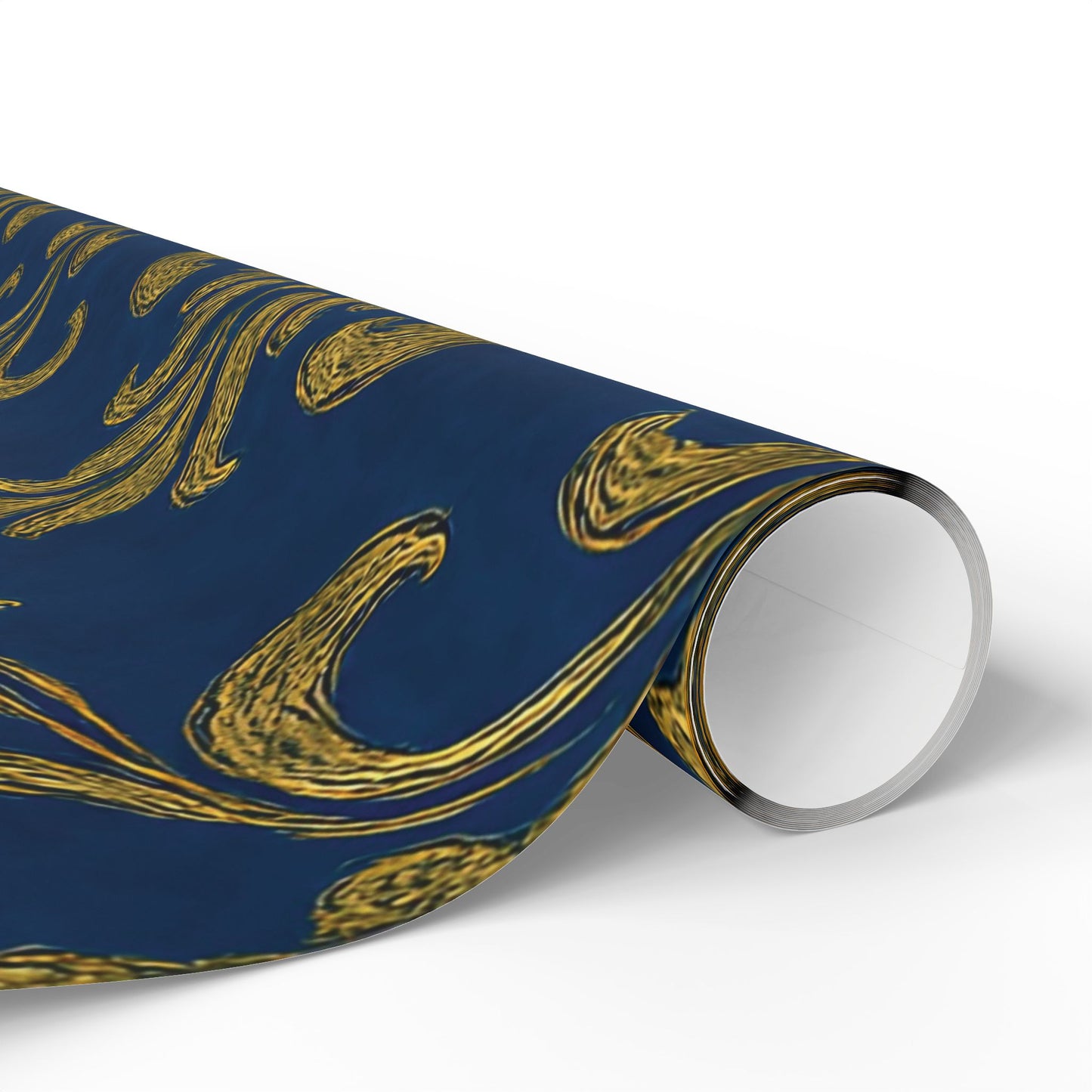 Royal Blue & Gold Damask Wrapping Paper – Elegant Luxury Gift Wrap in Glossy or Matte Finish