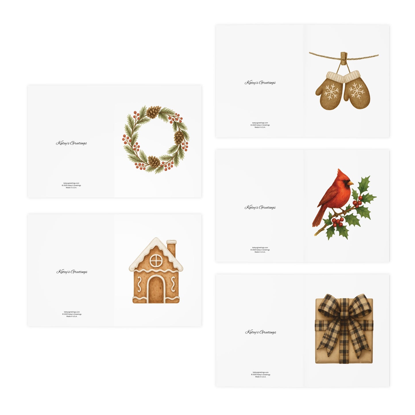 Rustic Winter Christmas Greeting Card Set – 5 Blank Holiday Cards with Envelopes