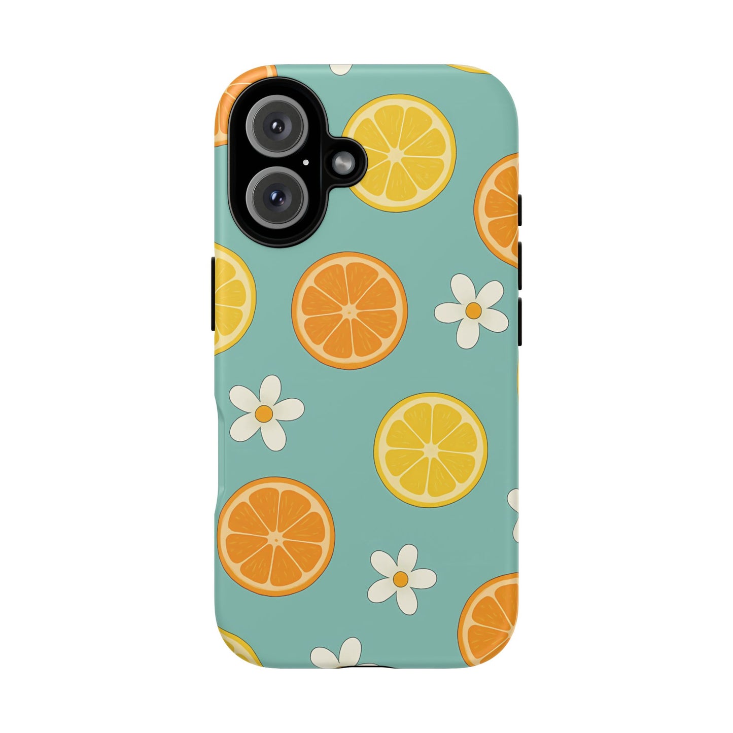Citrus Bloom Phone Case – Orange, Lemon & Daisy Pattern on Teal