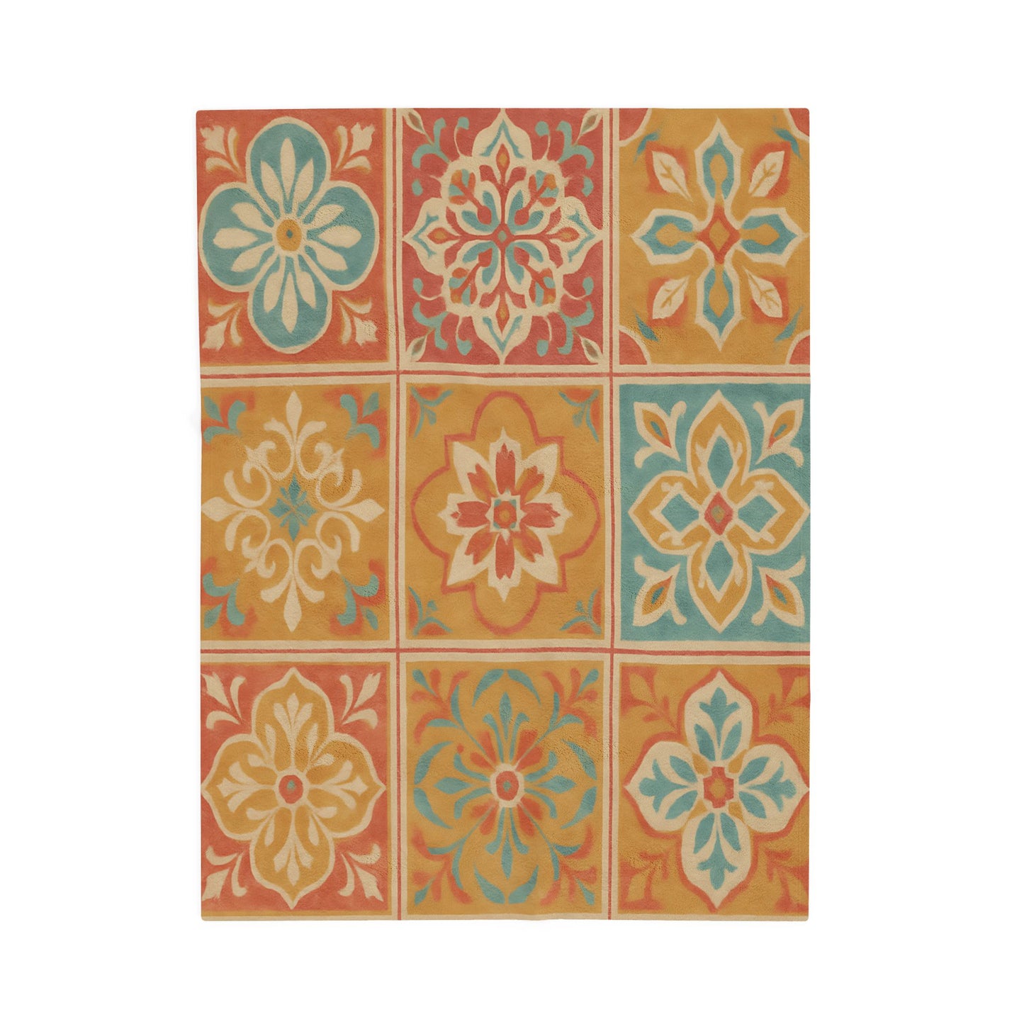 Spanish Tile Pattern Velveteen Plush Blanket – Warm Earth Tones