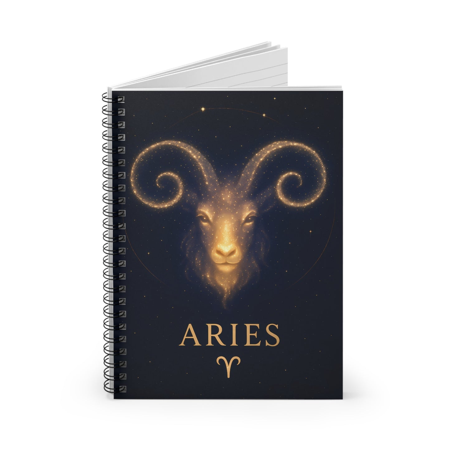 Aries Zodiac Galaxy Spiral Notebook – Golden Ram Astrology Journal (6" x 8", 118 Pages)