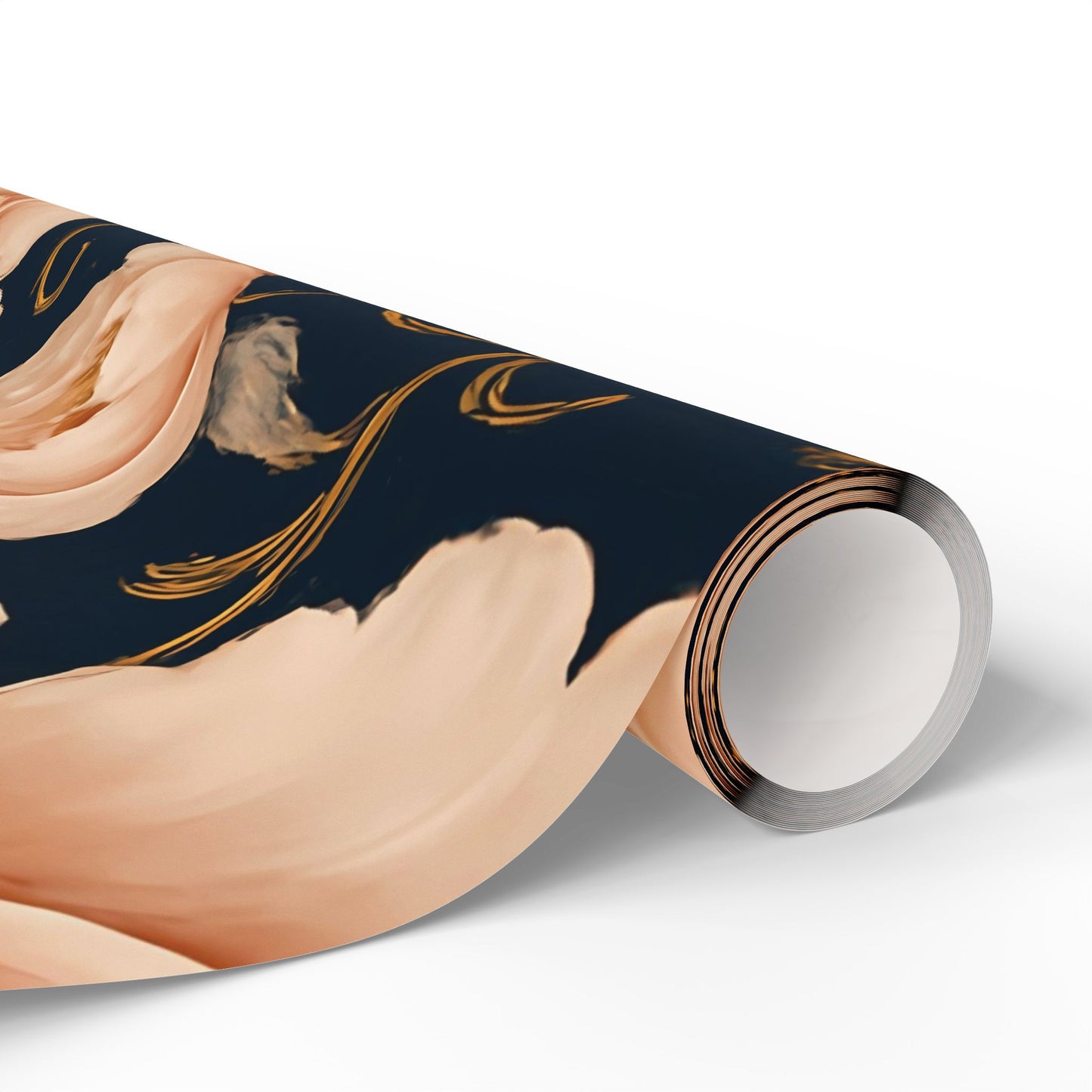 Blush Peony & Gold Scroll Wrapping Paper – Elegant Floral Gift Wrap in Glossy or Matte Finish