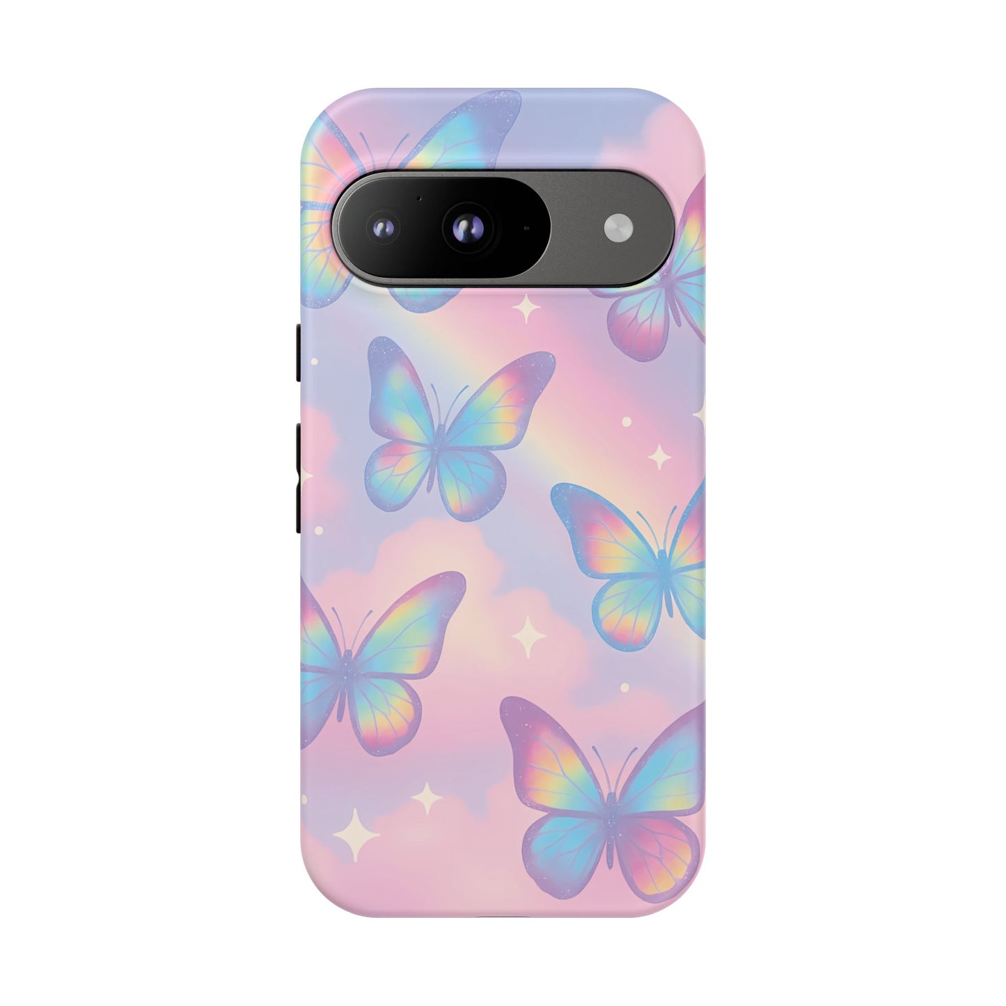 Rainbow Pastel Butterfly Phone Case – Dreamy Clouds & Iridescent Glow
