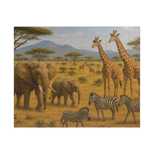 African Safari Wildlife Jigsaw Puzzle – Elephants, Giraffes & Zebras