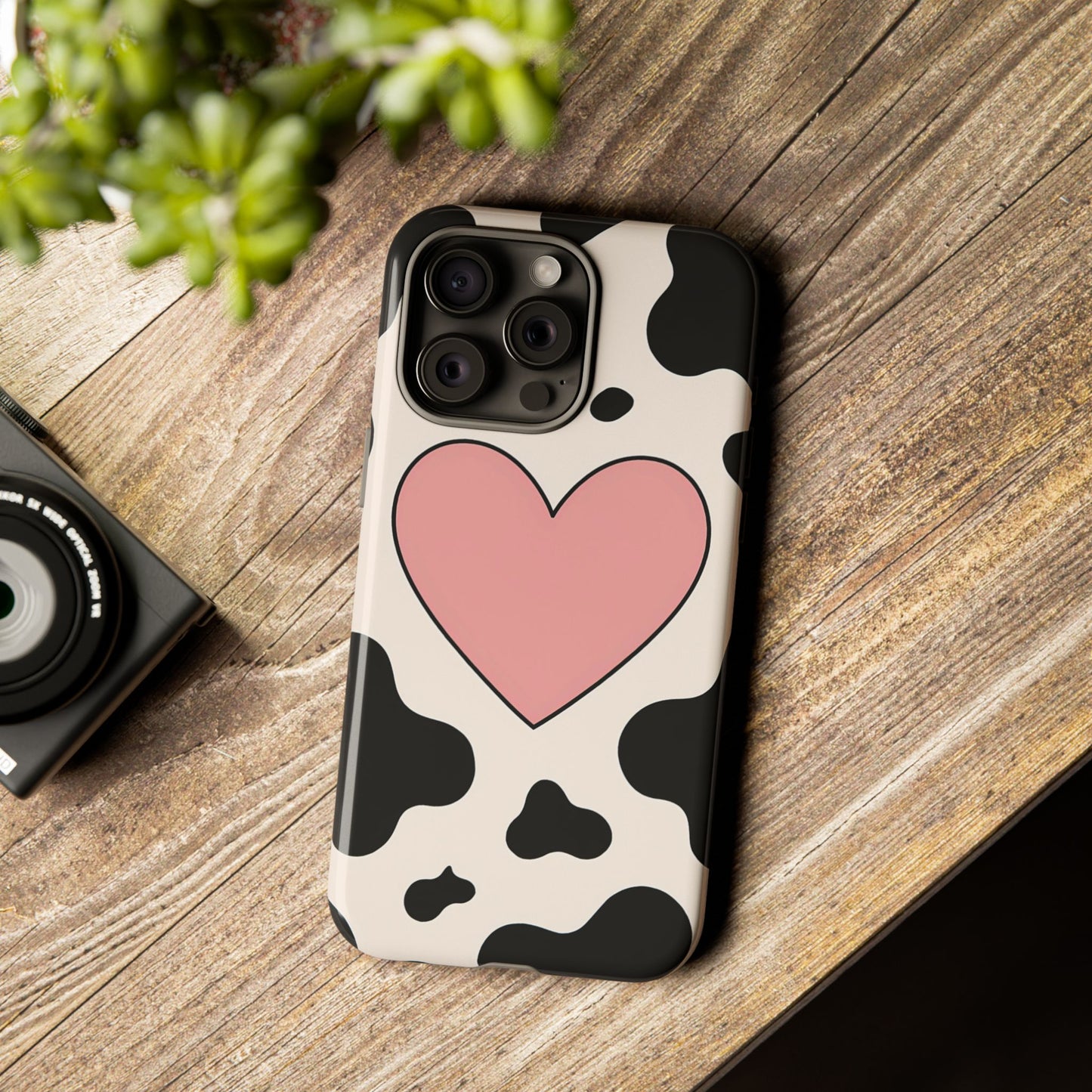 Cow Print Phone Case with Pink Heart – Bold & Cute Protective Cover