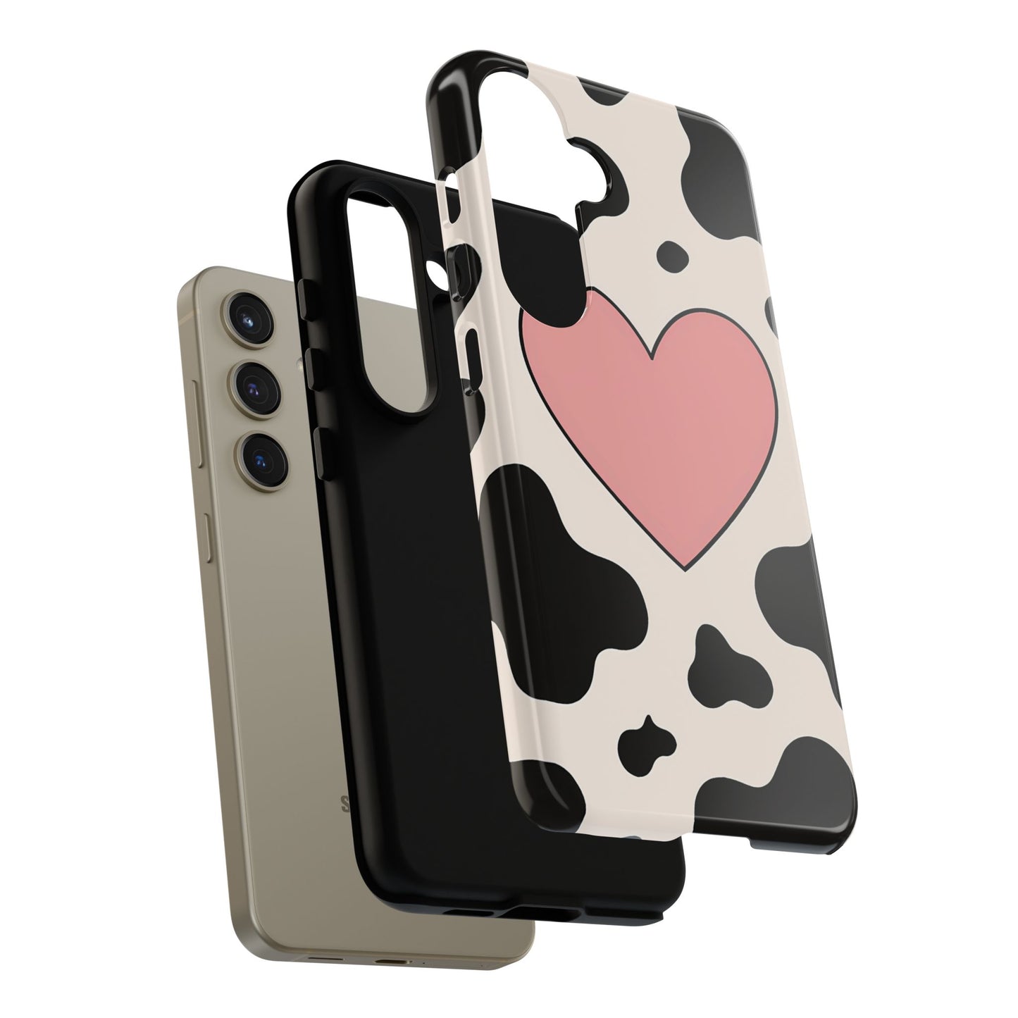 Cow Print Phone Case with Pink Heart – Bold & Cute Protective Cover