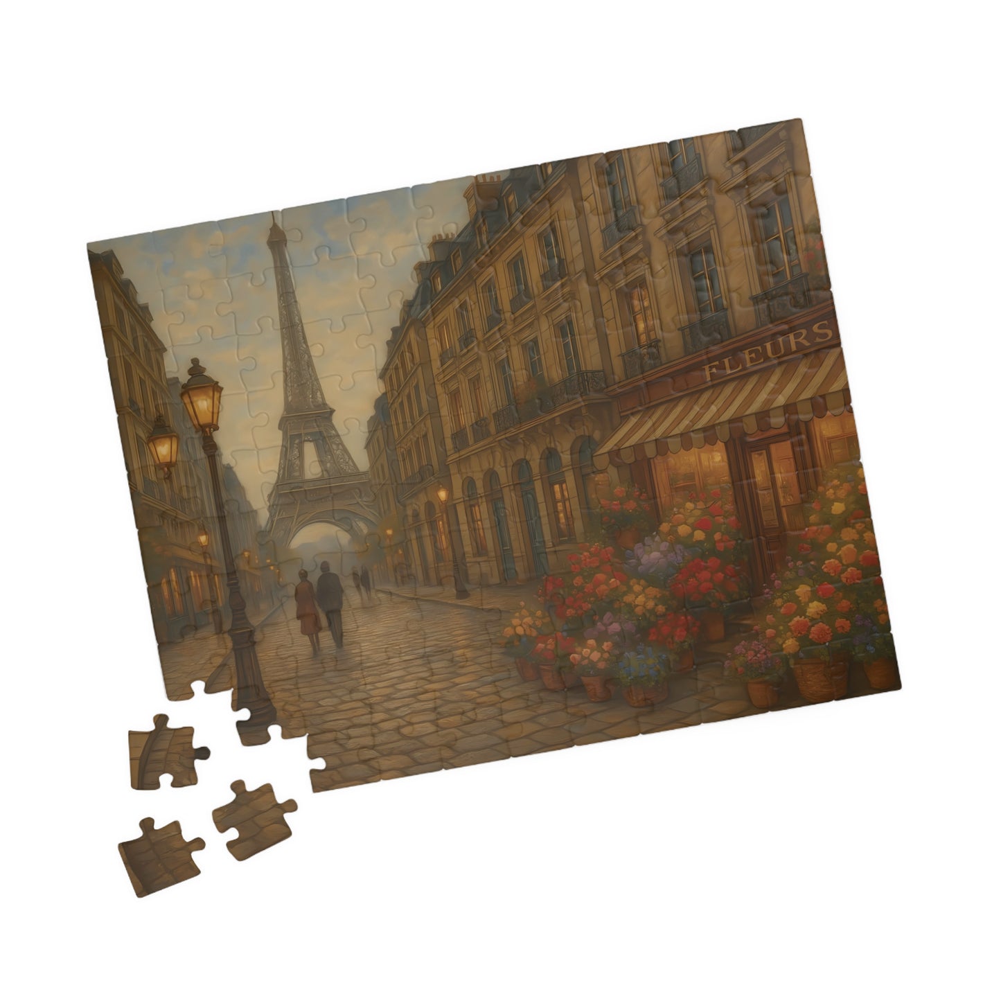 Paris Evening Stroll Puzzle – Eiffel Tower & Flower Shop Scene