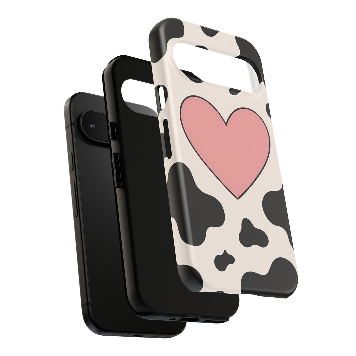 Cow Print Phone Case with Pink Heart – Bold & Cute Protective Cover