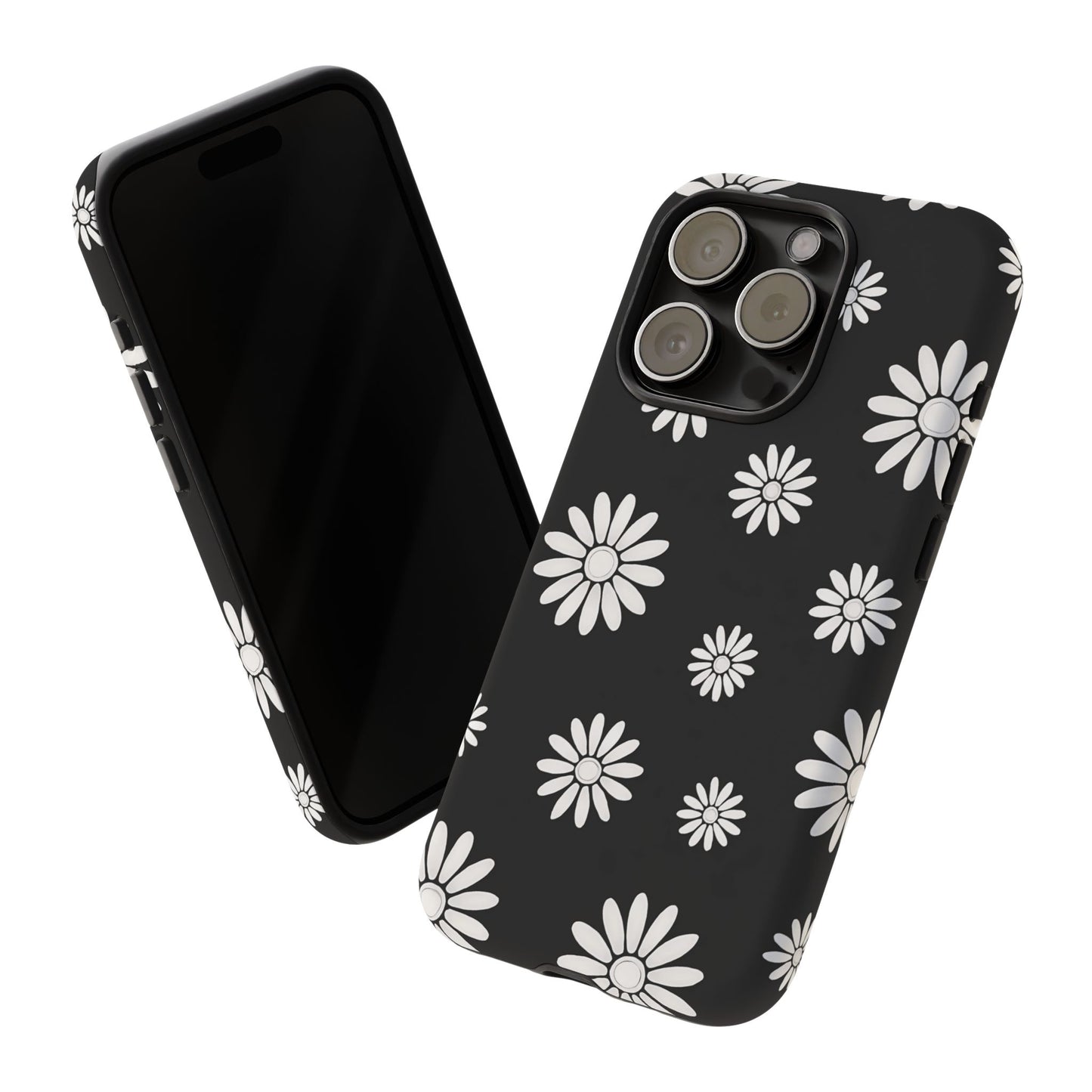Retro Black & White Daisy Phone Case – Bold Floral Pattern with 3D Wrap Design