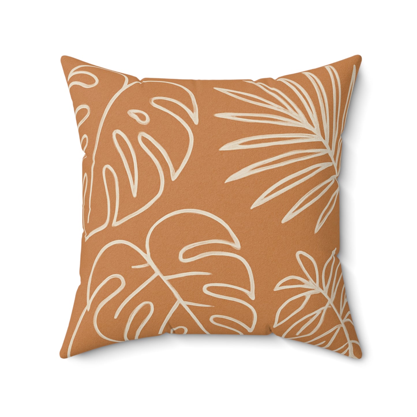 Terracotta Tropical Leaf Throw Pillow – Boho Botanical Cushion with Double-Sided Print