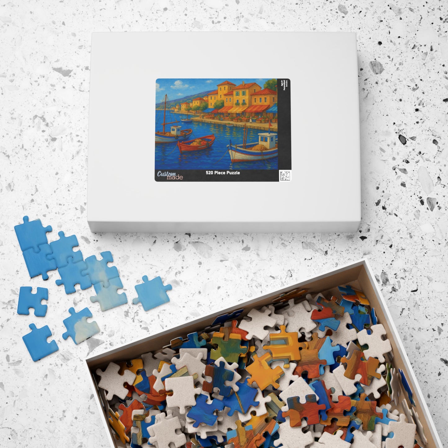 Mediterranean Harbor Jigsaw Puzzle – Colorful Coastal Village with Fishing Boats