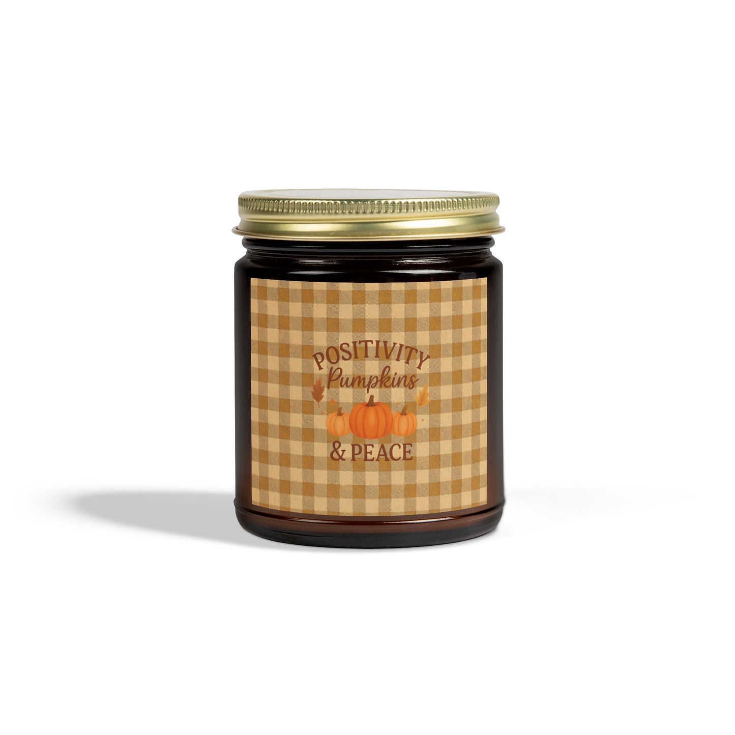 Positivity Pumpkins & Peace Candle - Fall Scented Coconut Apricot Wax Candle in Gingham Jar, Eco-Friendly Autumn Gift, 4oz or 9oz