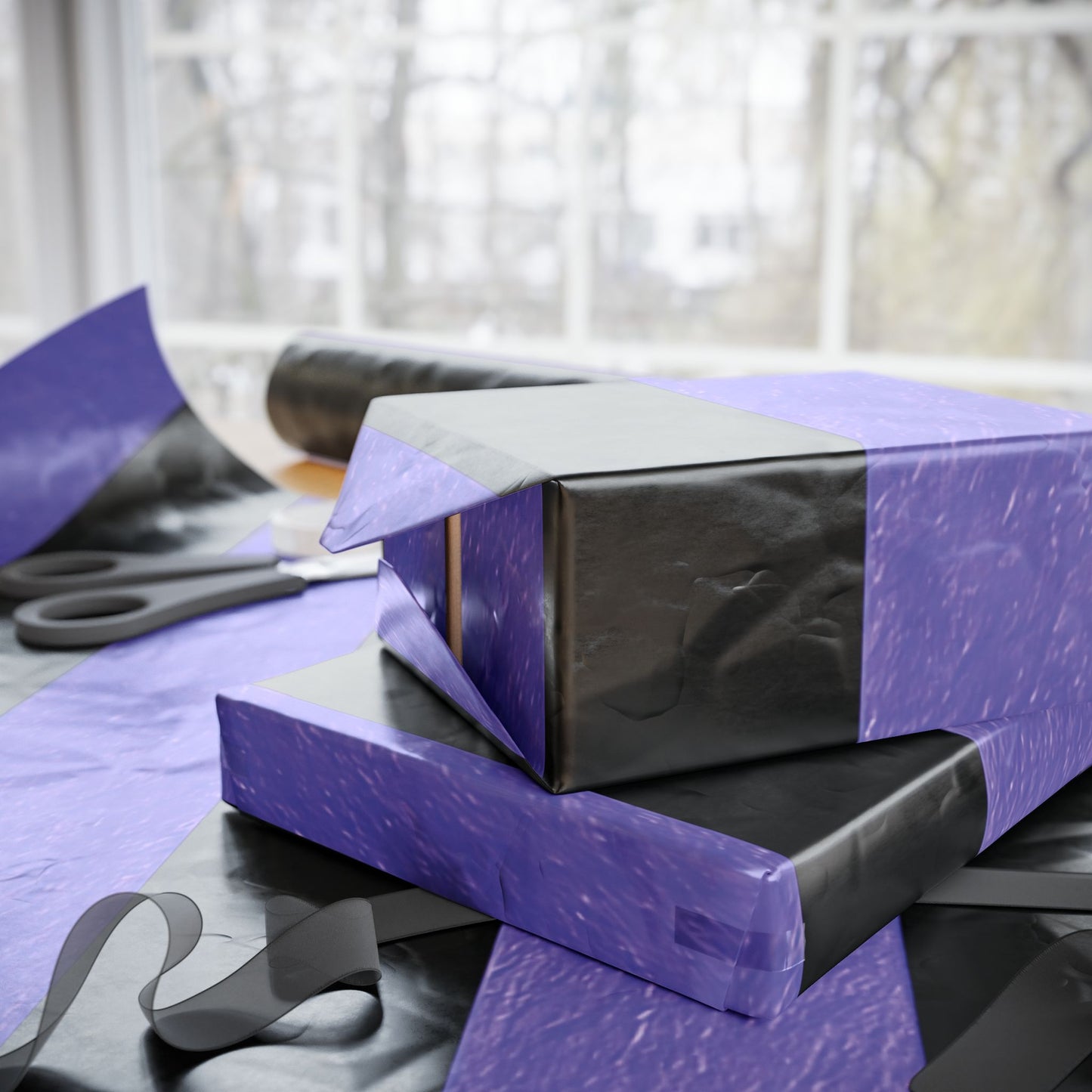 Black and Purple Striped Luxury Wrapping Paper – Glossy or Matte Finish, Durable 90gsm