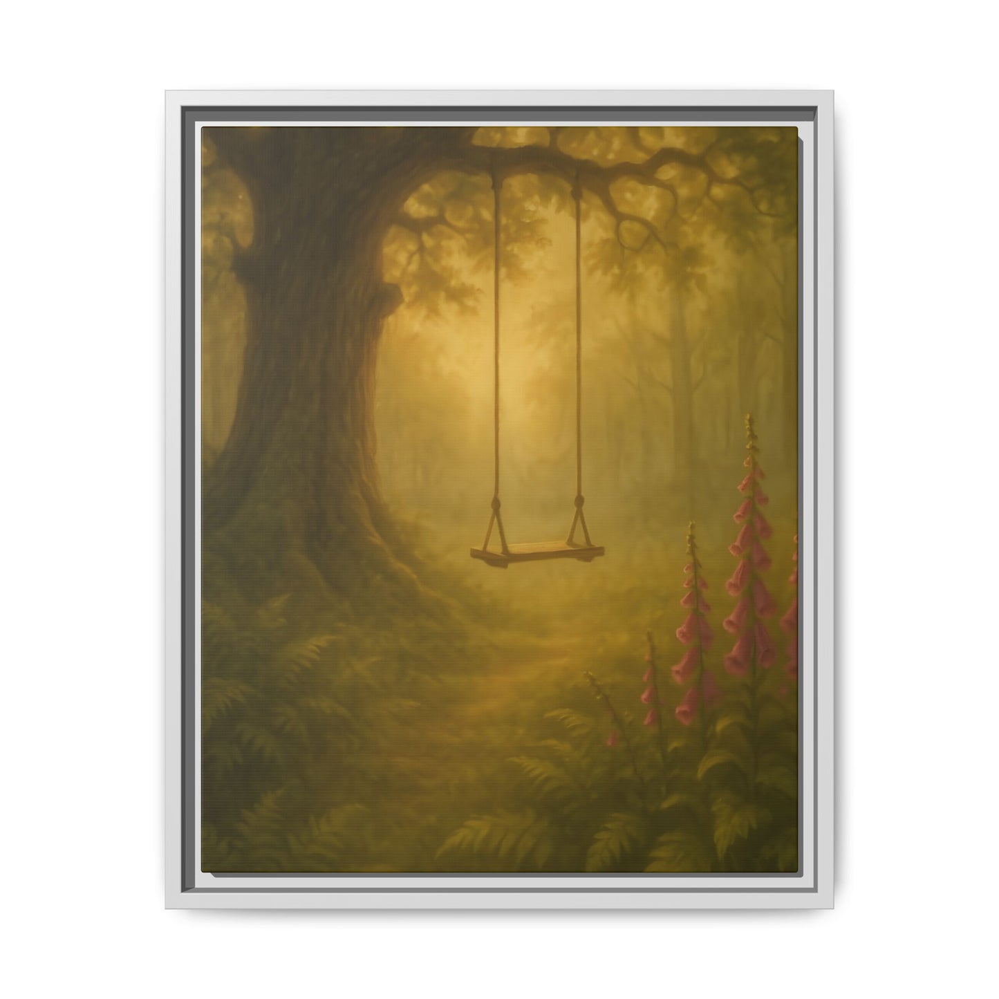 Golden Forest Swing – Framed Matte Canvas Woodland Wall Art