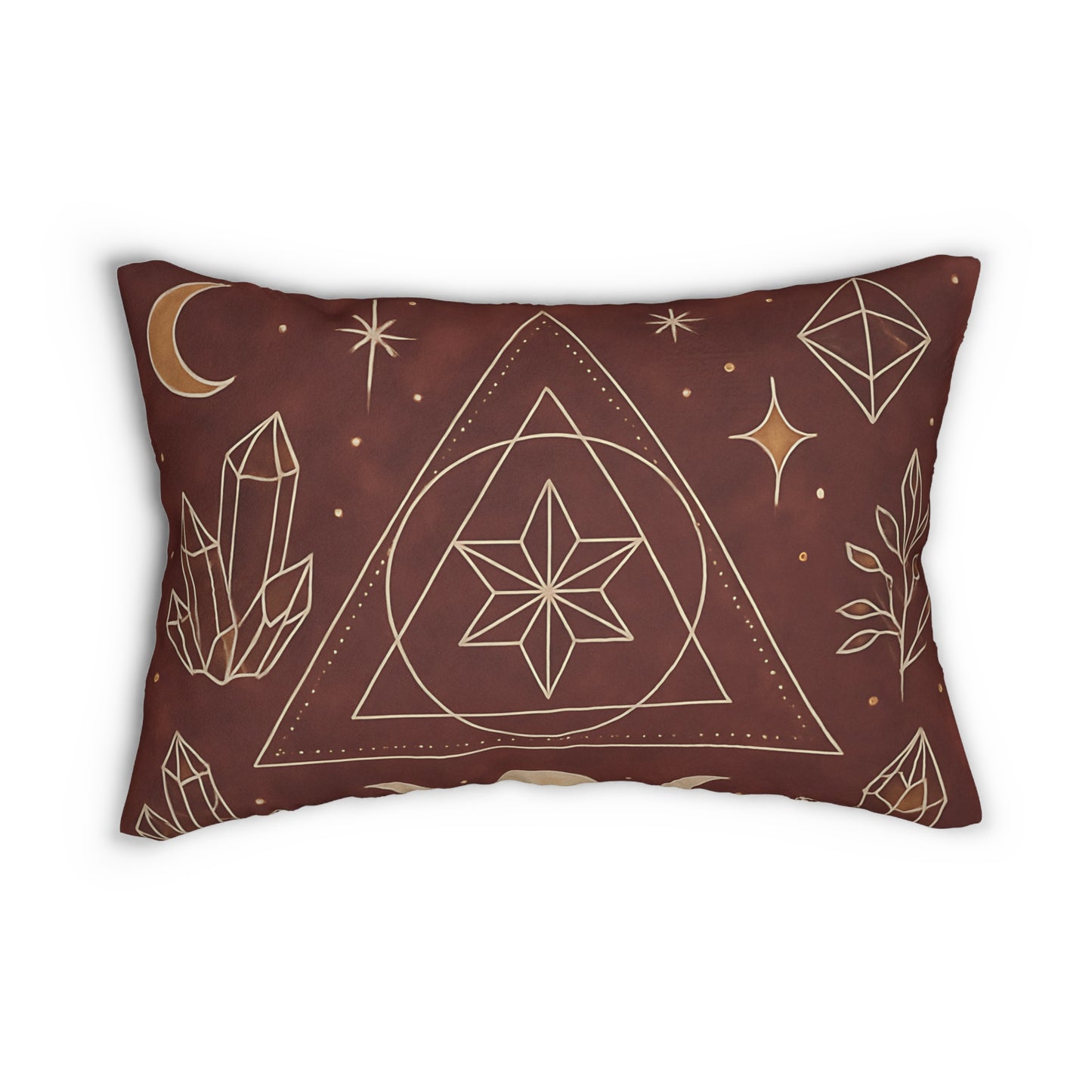 Mystic Geometry Lumbar Pillow – Boho Crystal & Star Design